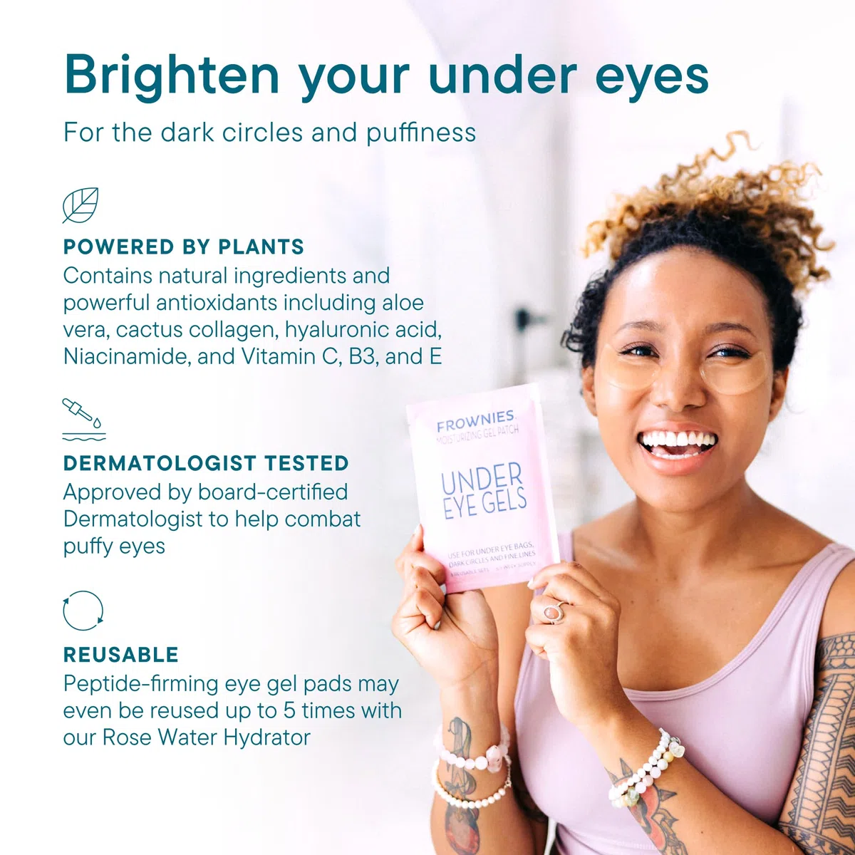 Frownies, gels pour les yeux sous l'œil et la paupière traitement, 3 Sets réutilisables