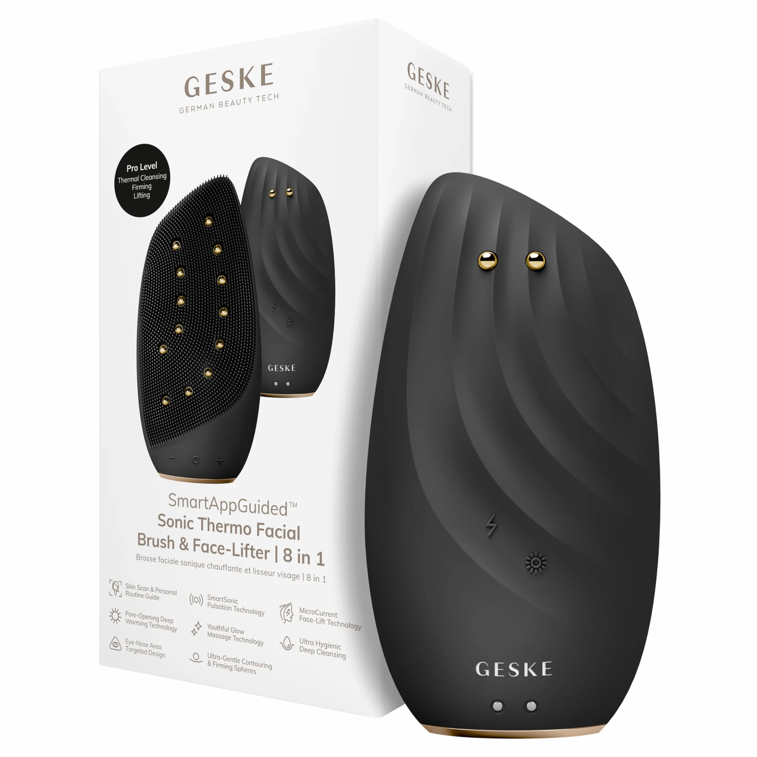 GESKE SmartAppGuided Brosse faciale thermique sonique liftante 8 en 1 nettoyage anti-rides silicone