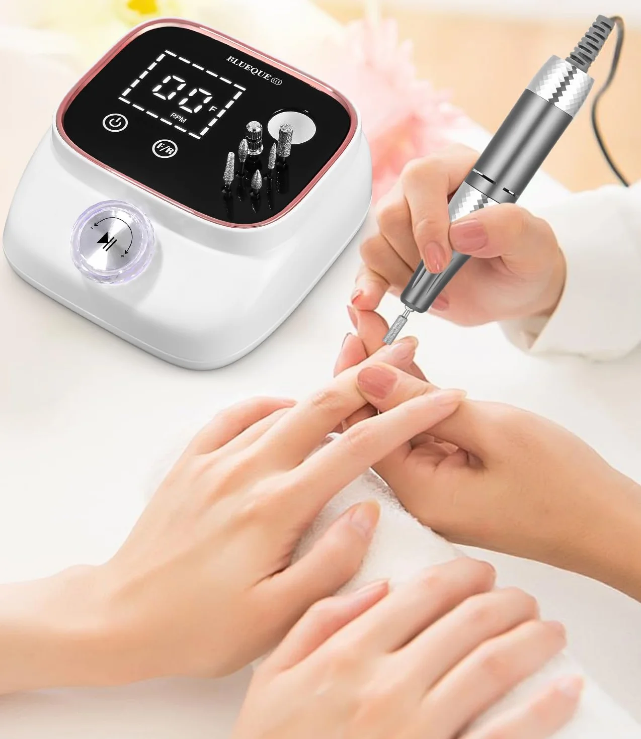 Ponceuse Pour Ongles Professionnelle, Lime A Ongle Electrique, 45000RPM, Ponceuse Ongles avec Écran LCD, Ensemble d’accessoires Kit avec Manucure Pédicure, pour Salon, Usage Maison