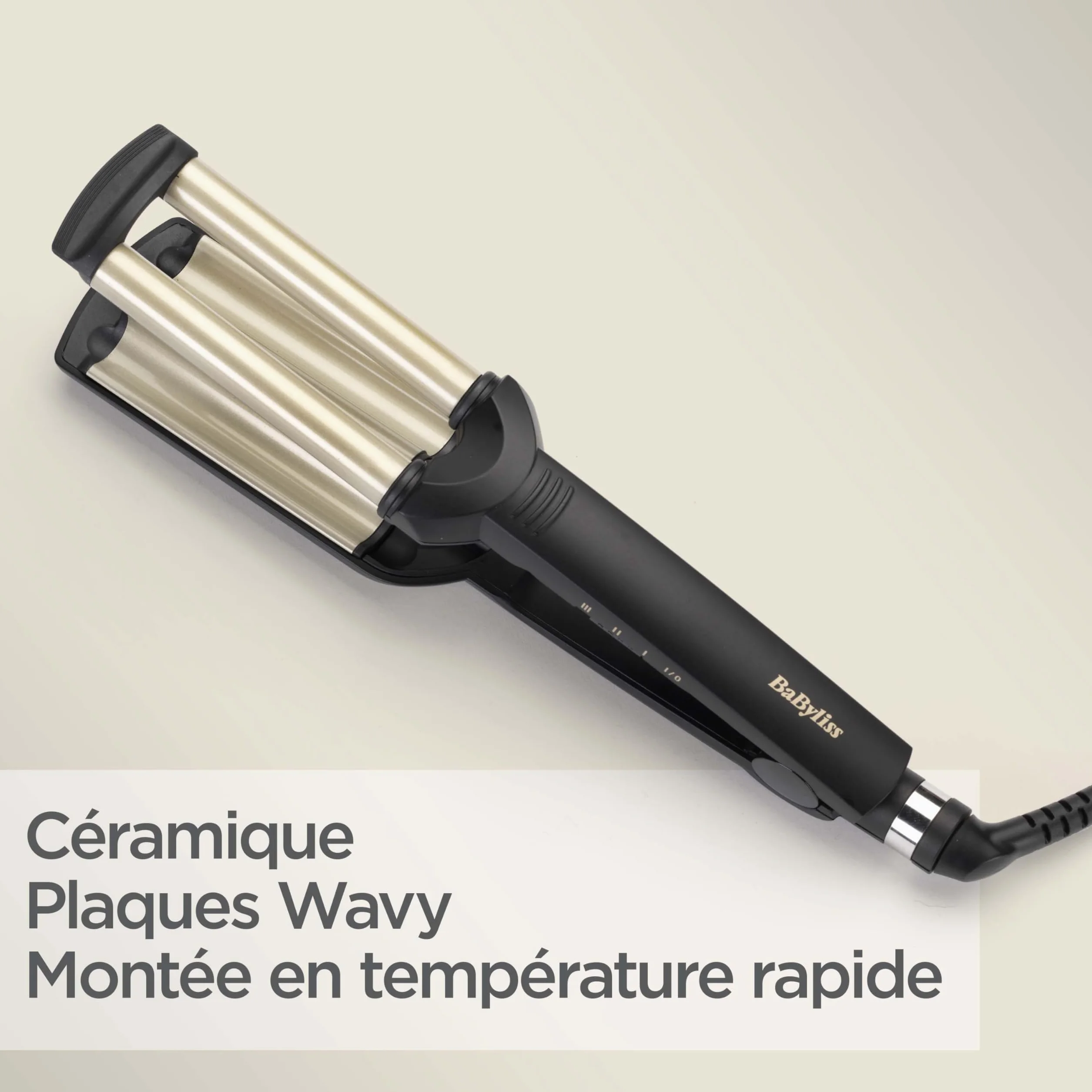 BaByliss Easy Waves C260E Fer à Boucler Revêtement Titane-céramique 3 Réglages de Température Doré Noir