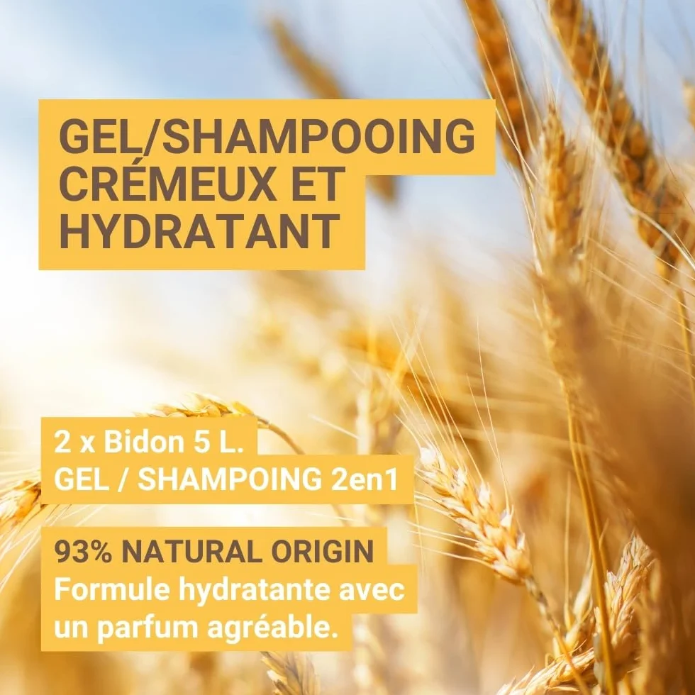 Gel/Shampooing 2en1 Nature 5L 93% Naturel Recharge Doseur Après-shampooing Sans Parabènes Fabriqué UE