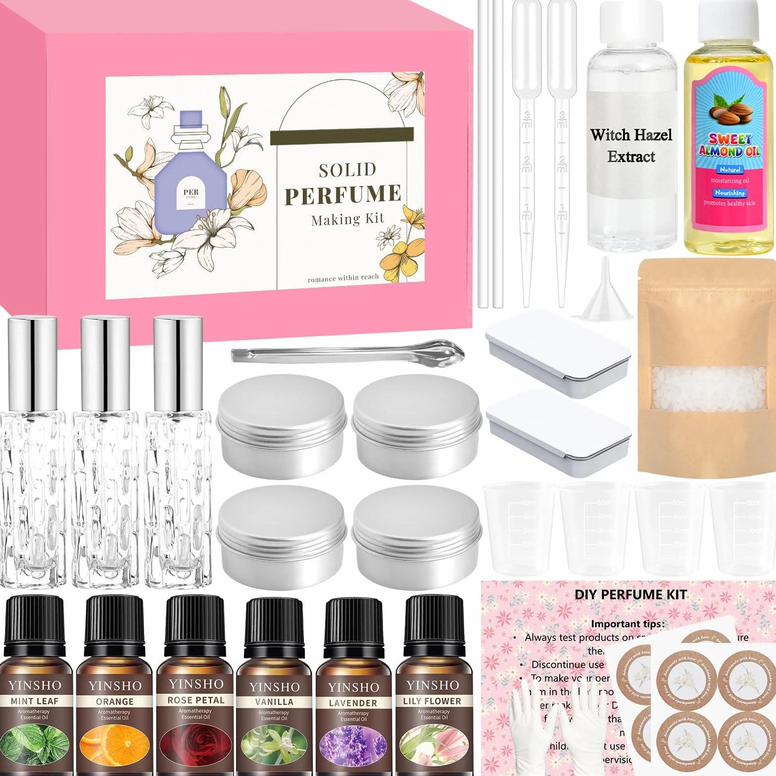 JUYRLE Kit de fabrication de parfum à faire soi-même, kit de bricolage créatif pour adultes, avec huile essentielle, mini parfums avec petit flacon pulvérisateur, cadeau pour femme/enfant