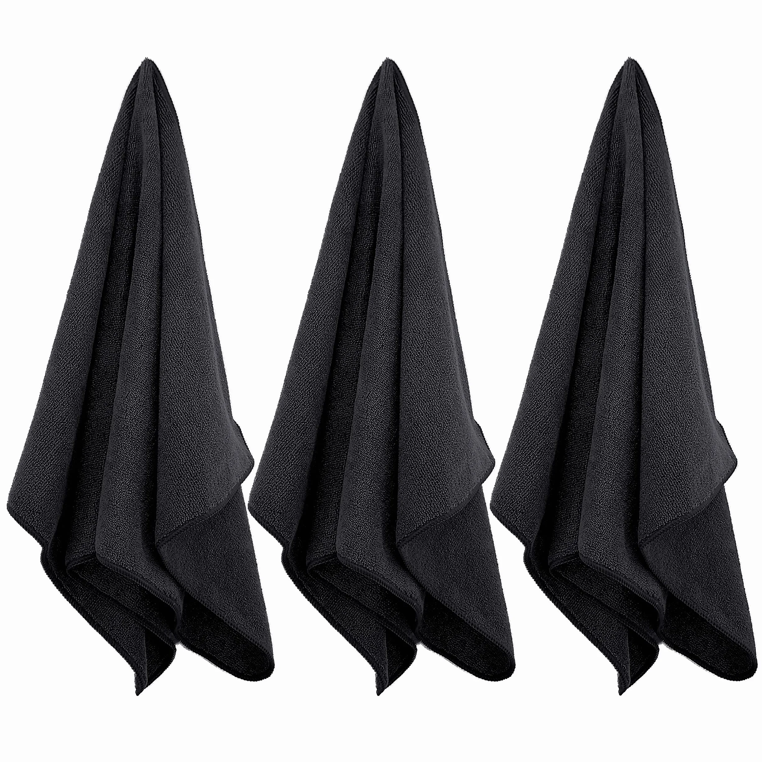 Polyte - 12 Serviettes en Microfibres - séchage des Cheveux - qualité Professionnelle/Salon de Coiffure - sèche Rapidement/ne Peluche Pas - Noir - 40,6 x 73,7 m