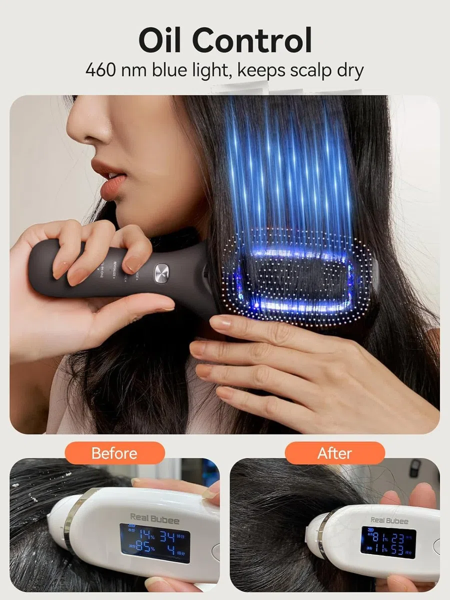 TOUCHBeauty Brosse Laser Rouge/Bleue & Ions Négatifs – Lissage,anti-graîcheur & anti-chute,Favorise la pousse des cheveux et rend la chevelure plus dense,USB-C, étanche