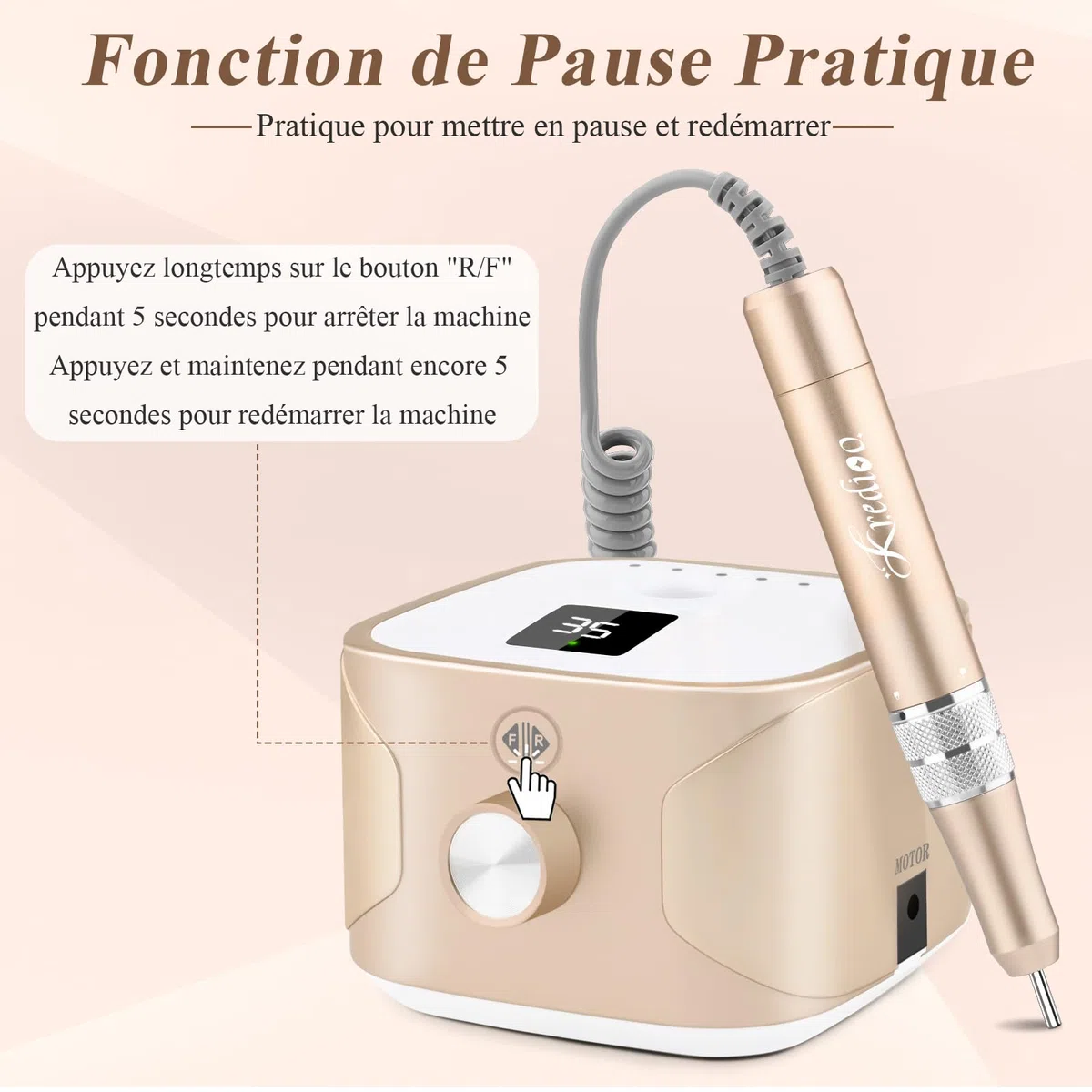 Ponceuse pour Ongles Electrique 35000 Tours Affichage LED 11 Embouts Céramique Manucure Pédicure