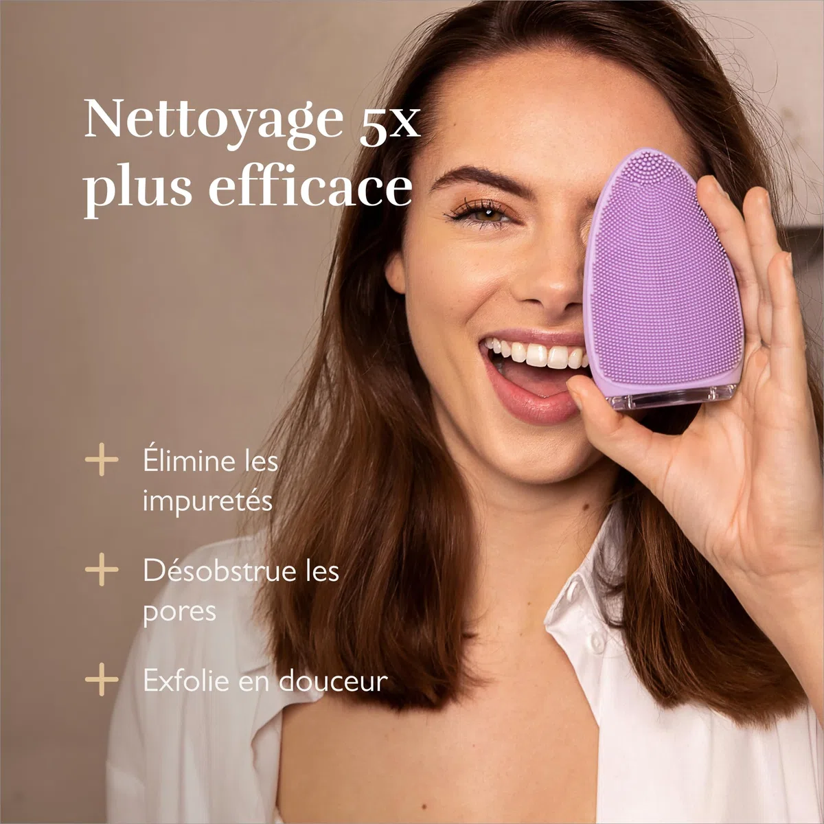 Silk'n Brosse nettoyante visage Bright Massage raffermissant Soins ultra-hygiéniques élimine impuretés résidus maquillage Lilas