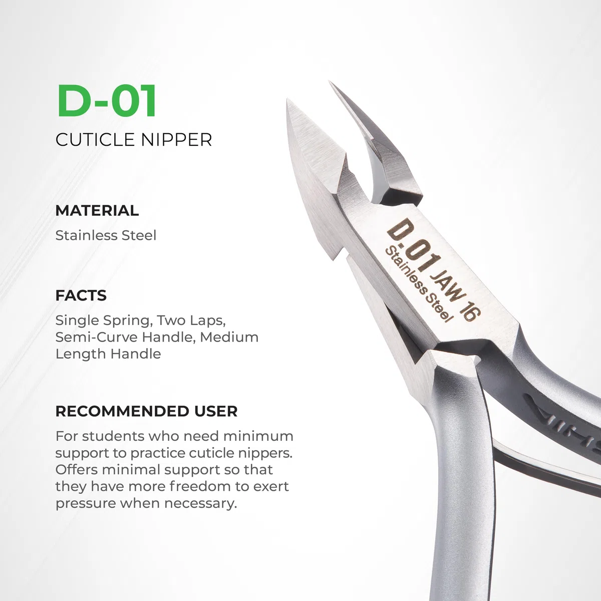 Nghia Pince à cuticules D-01 Jaw16 (D01 16) Acier inoxydable Mâchoire 16 Style Classique