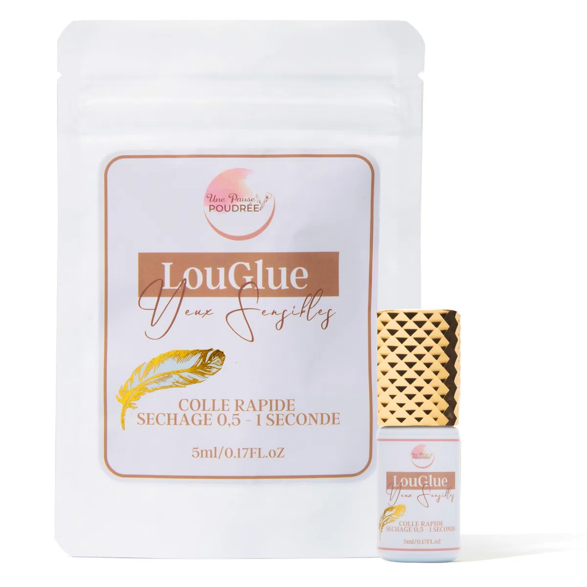 Une Pause Poudrée - LOUGLUE Colle Noir Yeux Sensibles Haute rétention - Extension de Cils pour Professionnels - Pour Faux Cils - Séchage Rapide (0,5-1s), Facile et Longue Durée (5ml)