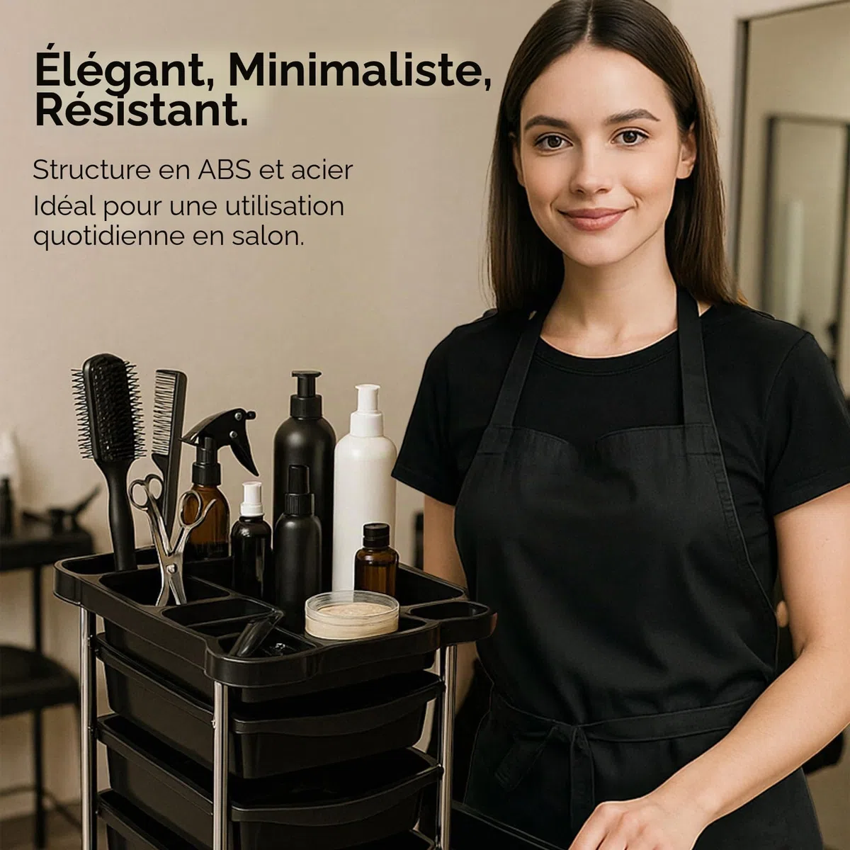 Altéax Chariot Coiffure Professionnel avec 6 Niveaux et 5 Tiroirs Amovibles – Chariot Esthéticienne – Tablette Coiffure a Roulette – 1 Pièce Accessoires Non Inclus – pour Salon de Coiffure et Barbier