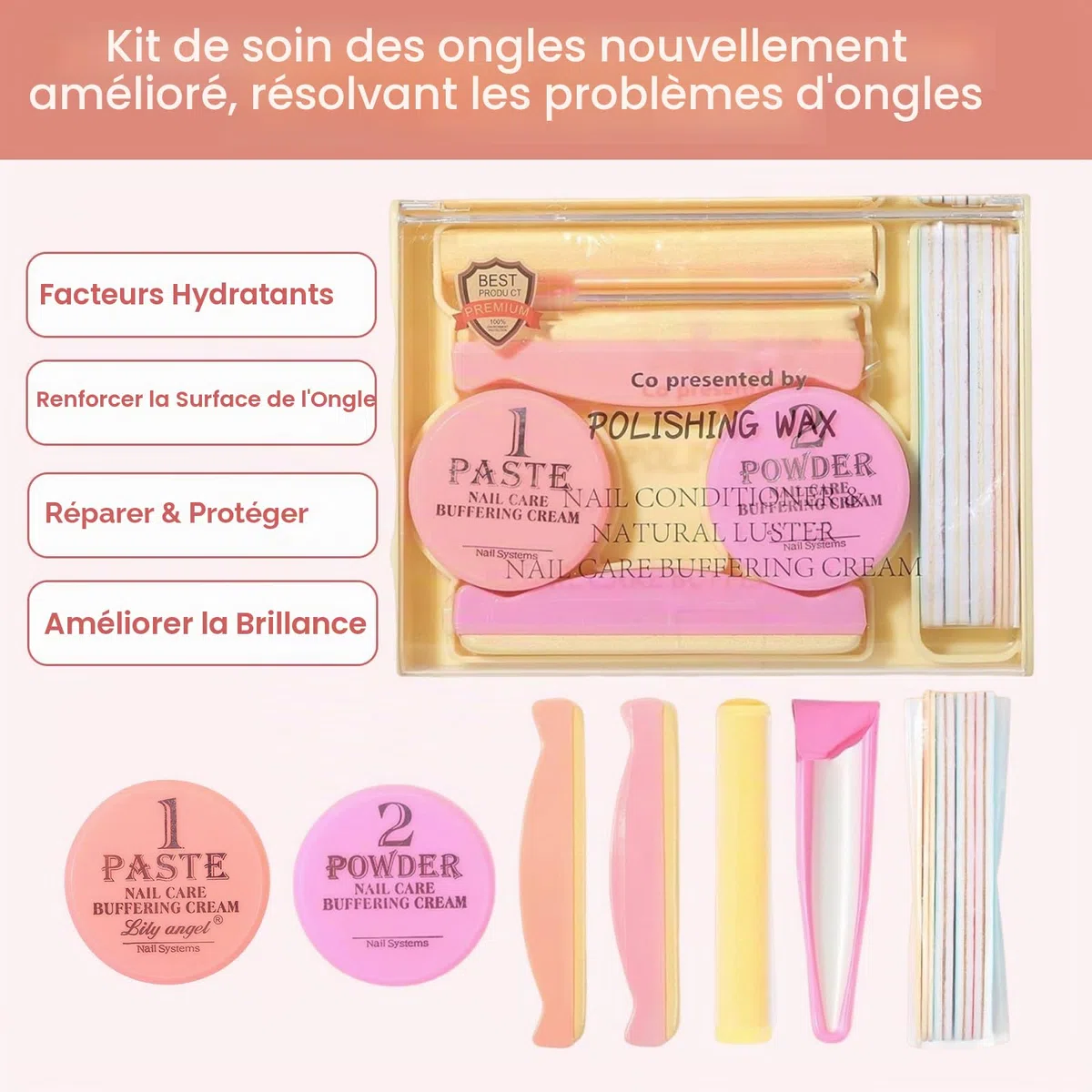 Kit Manucure Japonaise 13 Pièces – Professionnelle Kit Manucure pour Régénération des Ongles, Renforcement de la Plaque à Ongles, Traitement de Réparation