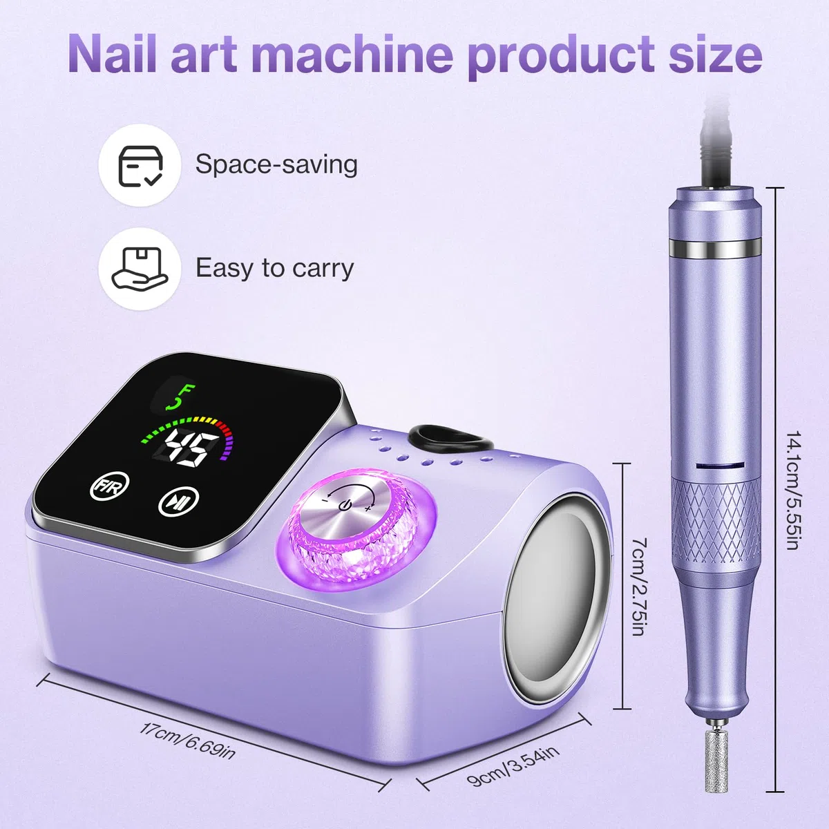 Ponceuse pour Ongles Professionnelle 45000 RPM 36 W, Lime à Ongle Électrique Silencieux avec Écran LCD, 11 Embouts, Portable pour Salon (violet)