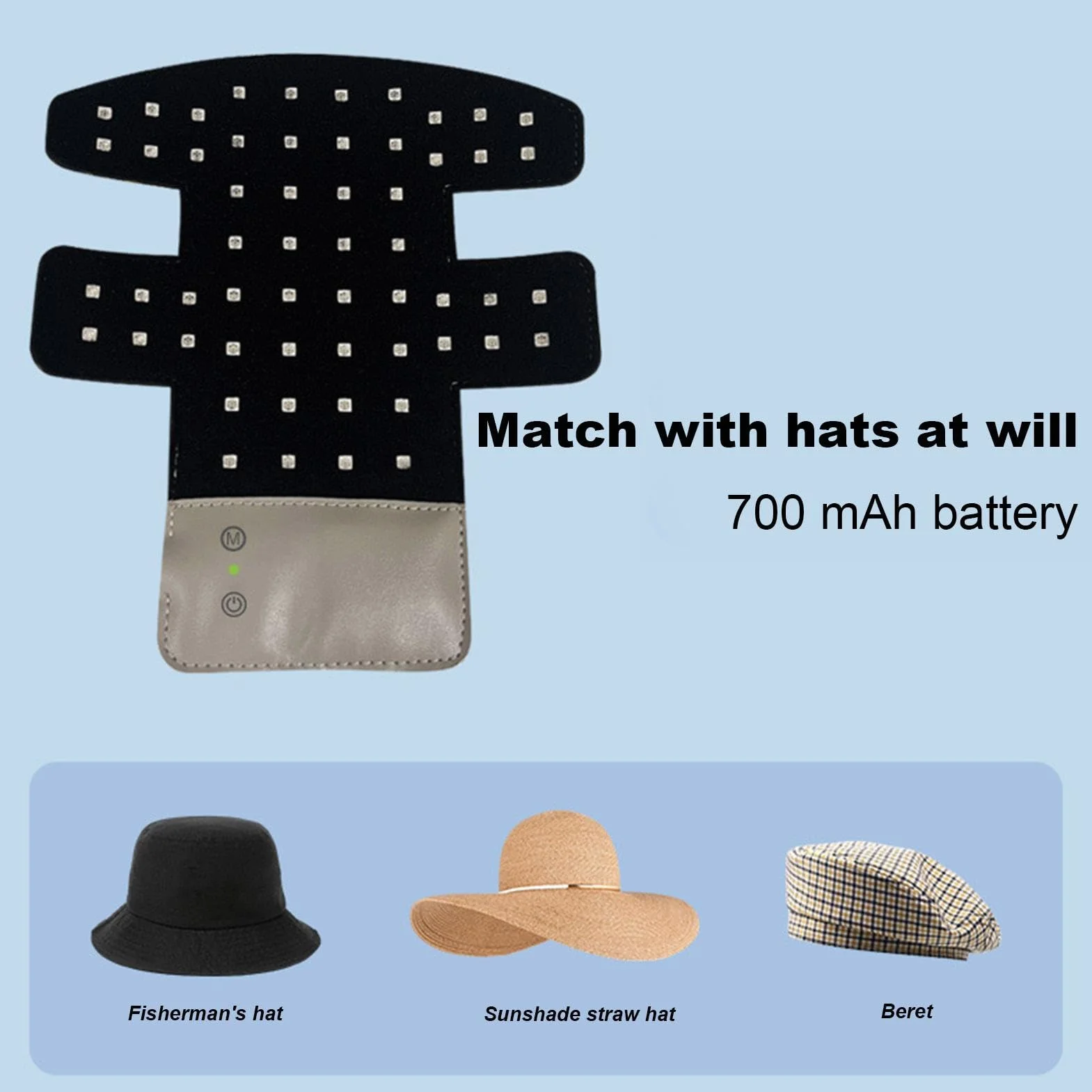 Bonnet de croissance des cheveux, LED pour la croissance des cheveux, infrarouge pour améliorer la circulation du cuir chevelu, rechargeable et sans fil, noir, 450 nm/660 nm/850 nm, pour homme et