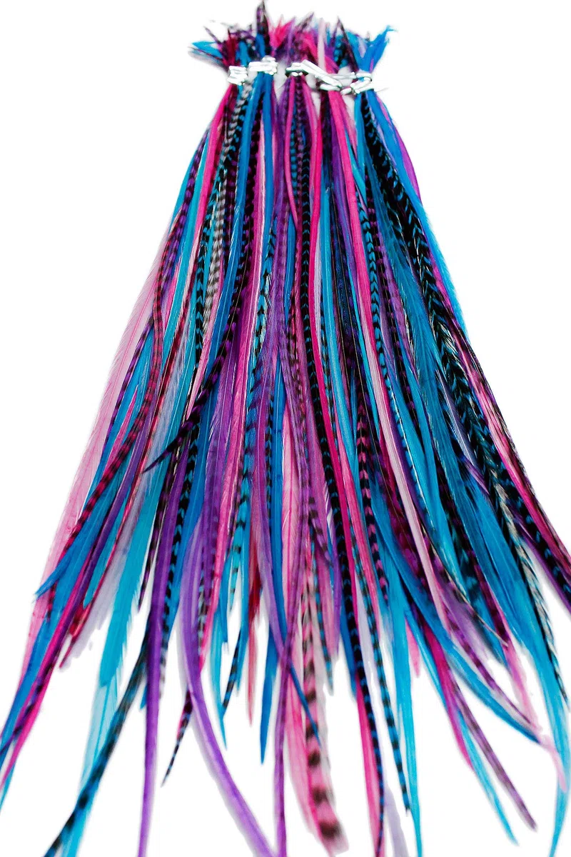 20 extensions de cheveux en vraies plumes + anneaux/boucle B-GRADE (Berry)