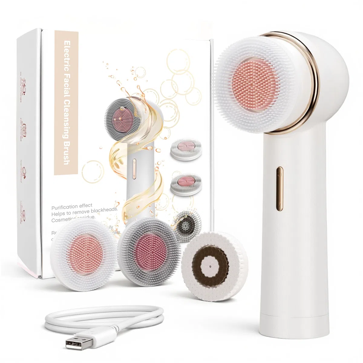 Brosse Visage Électrique à Rotation Bidirectionnelle IPX7 Imperméable Rechargeable Nettoyage en Profondeur