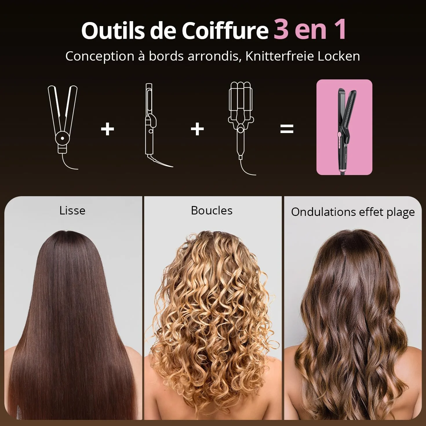 CrazyMar Lisseur à Air Froid 2-en-1 9 Températures 110-230°C Boucleur Ionique Cheveux Bouclés Lisses Noir