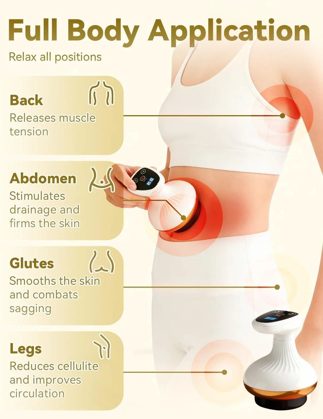 Appareil de Massage 4 en 1 Contre la Cellulite, Masseur Anti Cellulite Vacuvia, Ventouse et Gua Sha Électrique, 9 Niveaux d’Aspiration et Chaleur, Peau Plus Ferme et Meilleure Circulation (Red)