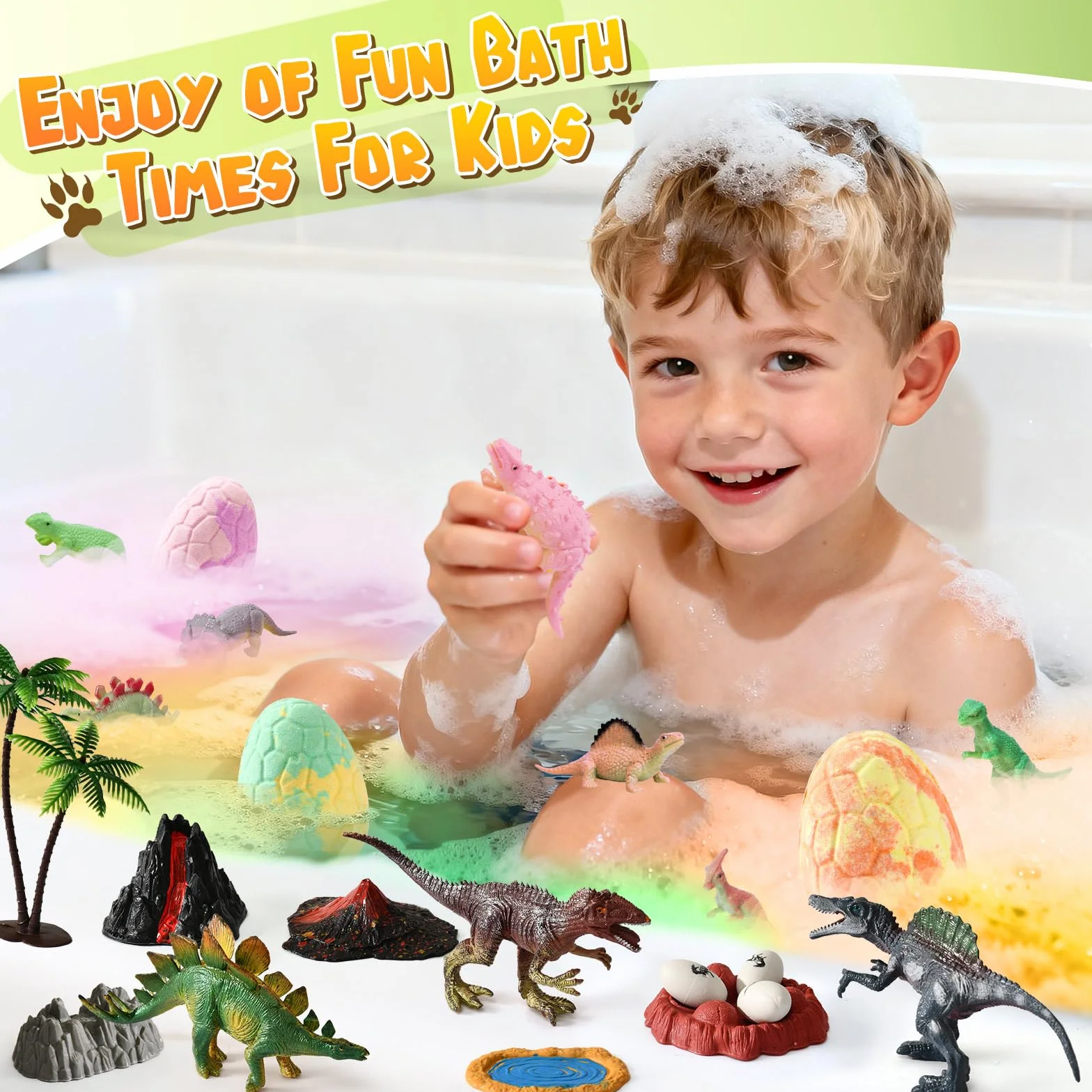 Bombes de Bain pour Enfants Surprise 12Pcs Dinosaures Jouets Cadeau Aromatherapie Garçons Filles