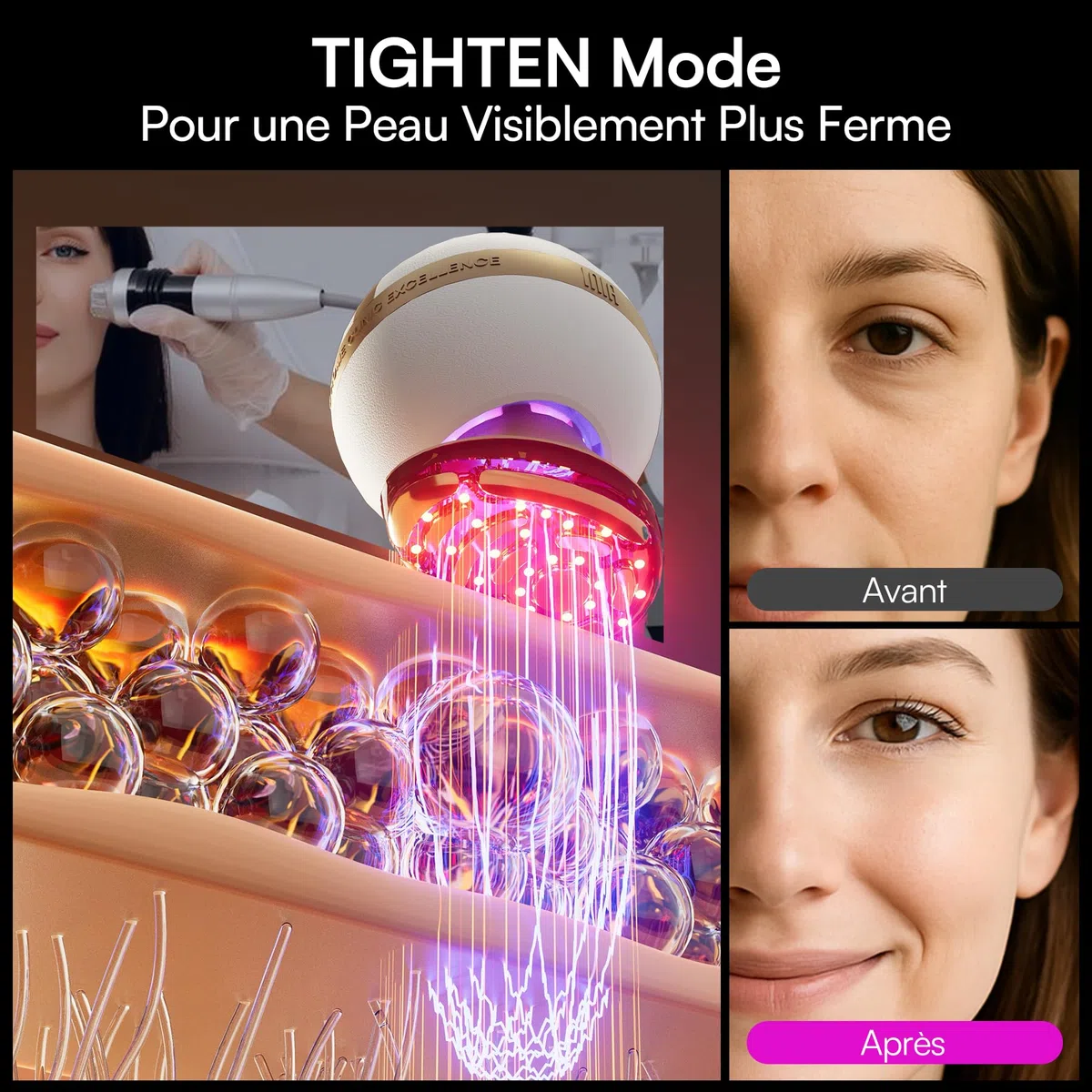 INIA SPHERA Appareil Facial Microcourant 8-en-1 Amélioré pour Visage et Cou – Lumière Rouge, Chauffant & Refroidissant, 5 Modes Personnalisés, Soin de la Peau et Éclat à Domicile