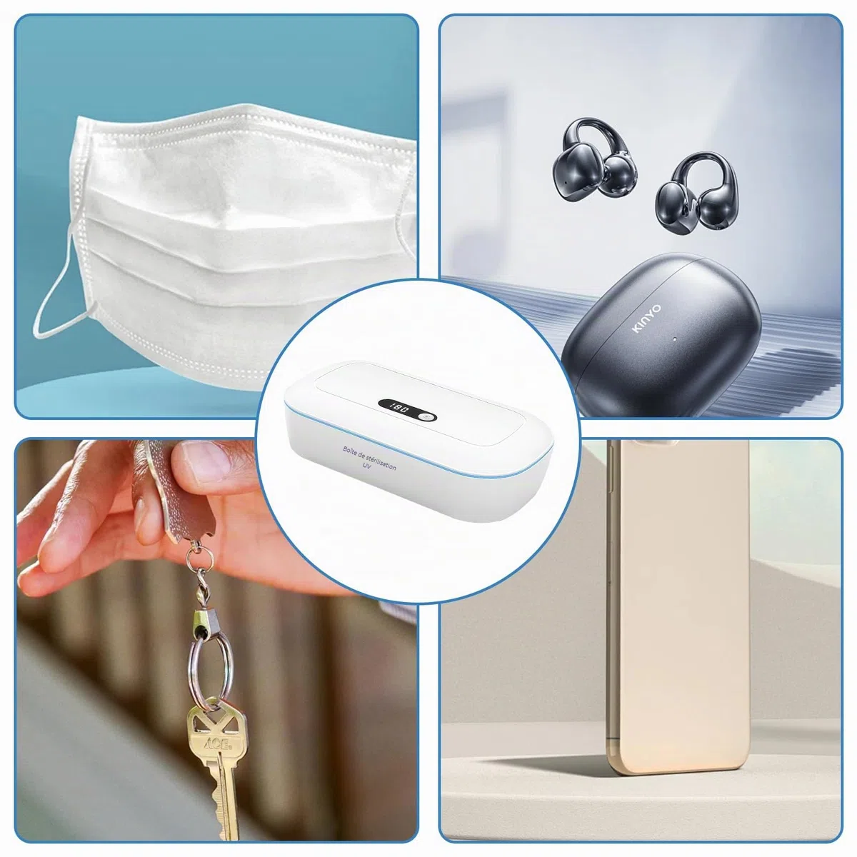 Désinfectant UV pour téléphone portable en ABS : boîte de désinfection UV avec affichage numérique, alimenté par USB Nail Tools Stérilisateur avec 2 compte-gouttes pour téléphone portable