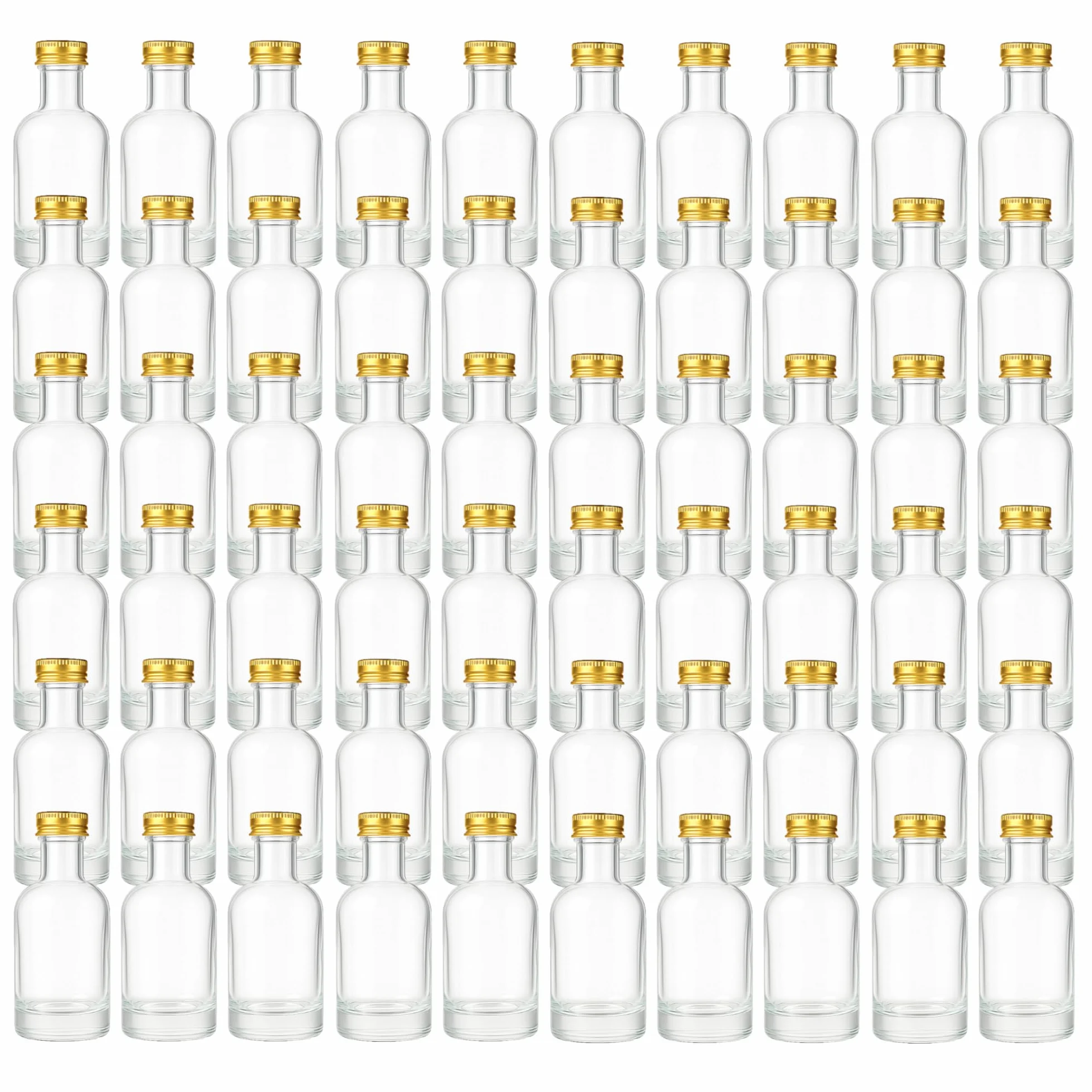 Mini bouteilles en verre 50 ml lot de 60 avec bouchon à vis doré fond épais goulot étroit