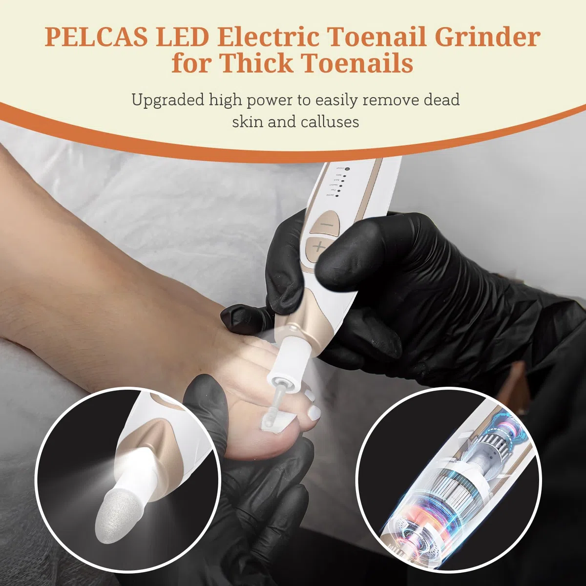 PELCAS Ponceuse Ongles Électrique 45 000 RPM, Lime à Ongles Sans Fil avec 5 Vitesses, Lumière LED, Kit Manucure Pédicure