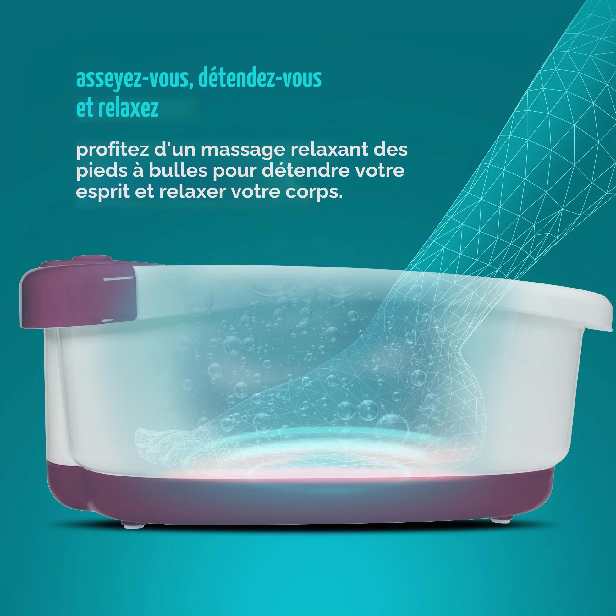 Homedics Spa Bain de Pied Massant Chauffant Balnéothérapie avec Bulles de Massage Jusqu’à Pointure 47