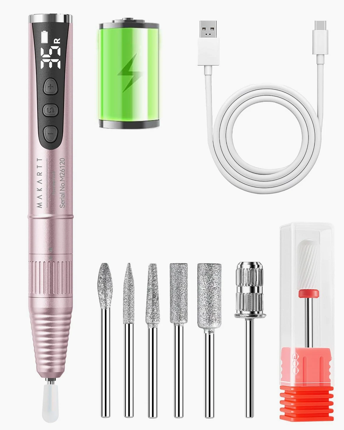 Makartt Ponceuse à ongles électrique professionnelle - 35 000 tr/min - Lime à ongles électrique pour ongles en gel et ongles en acrylique, formes d'ongles, élimination des callosités, silencieuse