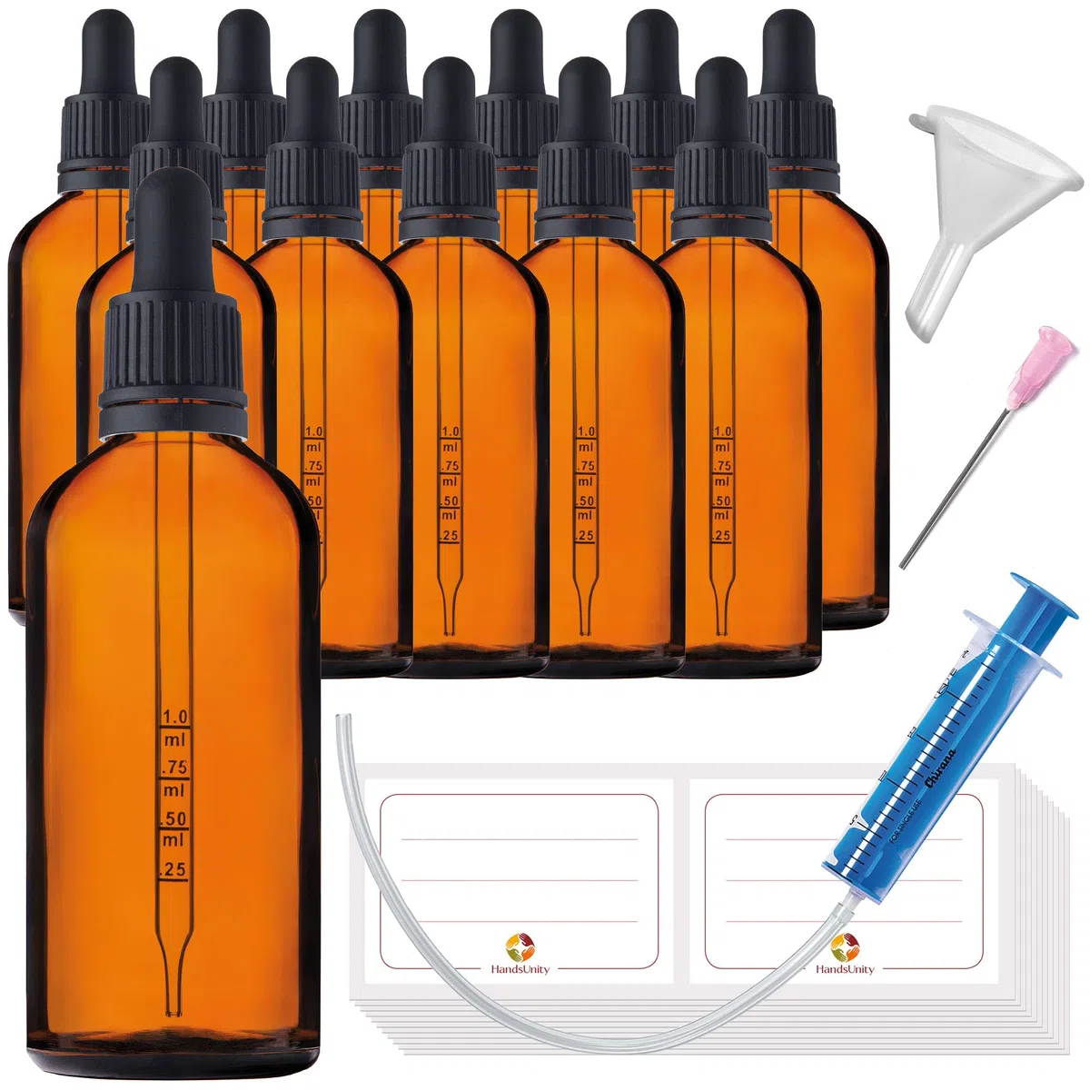 100ml-12pcs Flacon Pipette Petit - Bouteilles en Verre de Pharmacie Marron Comprenant 17 Accessoires