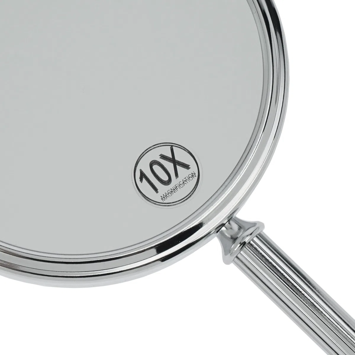 Fantasia Miroir à Main Double Face Normal et Grossissement x 10 - Diamètre 13 cm - Longueur 28,5 cm - Argenté/Chromé