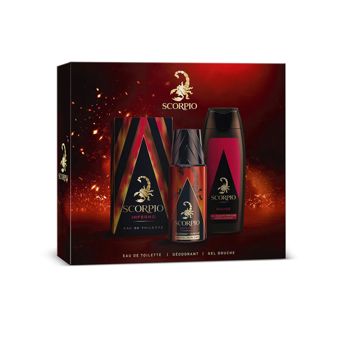 SCORPIO - Coffret 3 produits Inferno - Coffret Cadeau Homme - Eau de toilette flacon 75ml, Gel Douche 250ml et Déodorant atomiseur 150ml
