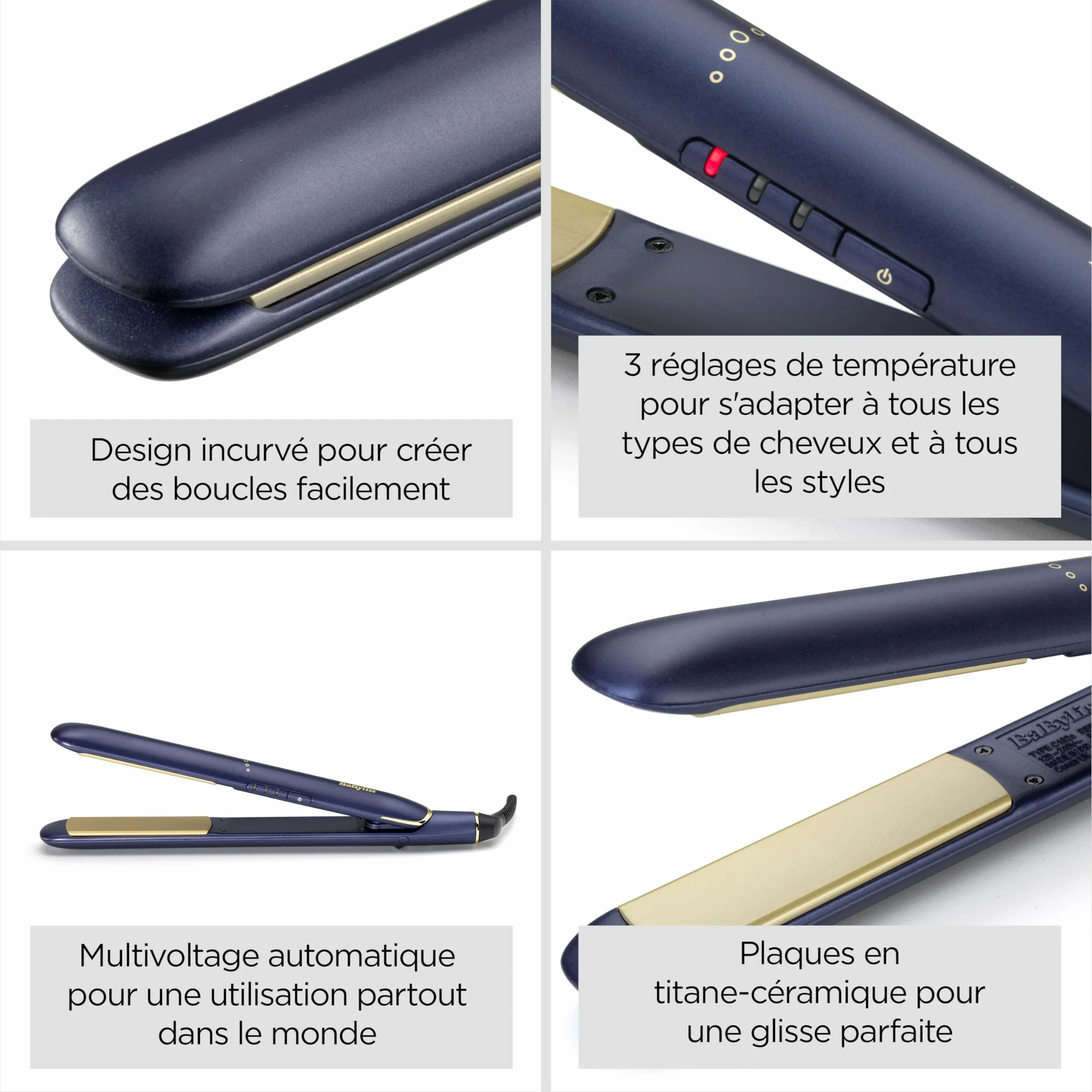 BaByliss Lisseur Cheveux Midnight Luxe 2516PE Plaques Titane-Céramique 235°C Chauffe rapide 30s