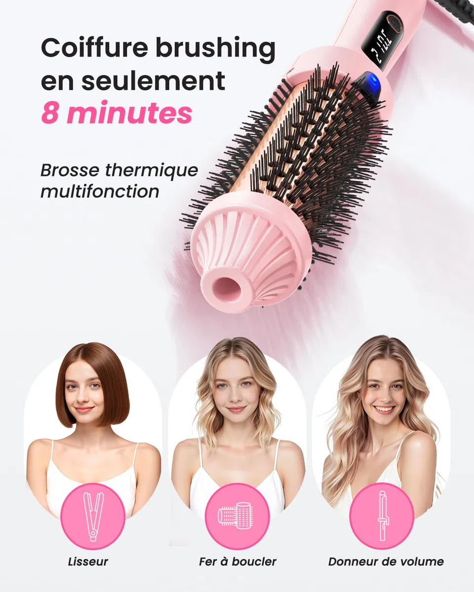 Haokoo Brosse Chauffante Ionique 38 mm – Lissage & Boucles, Volume, 6 Niveaux de Température