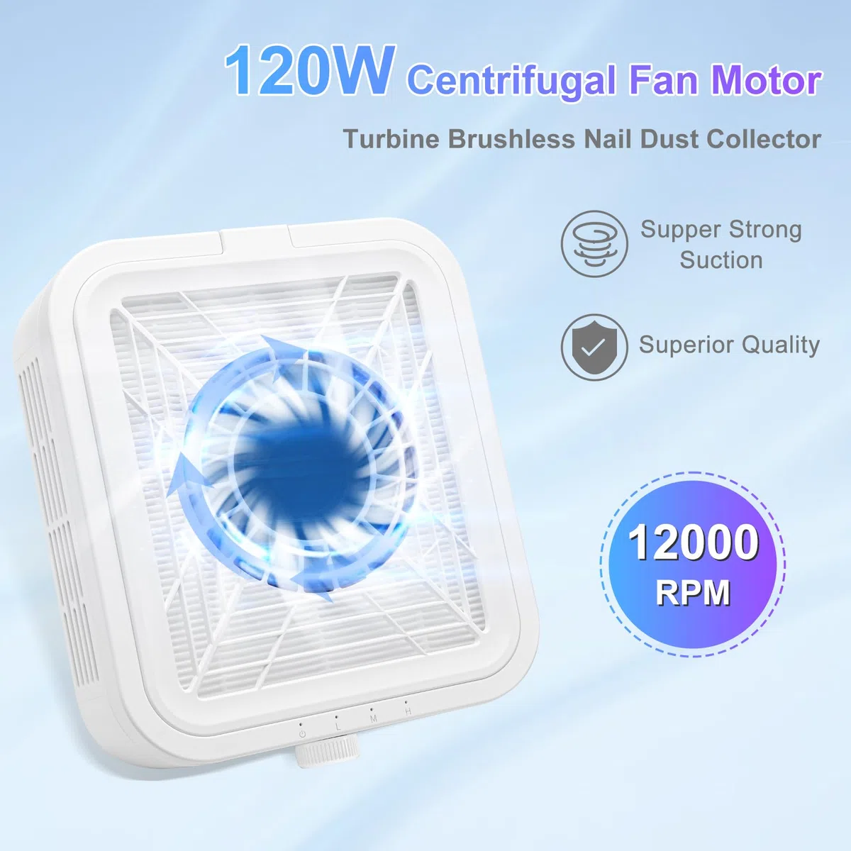 CGBE Aspirateur de Poussière d'Ongles, 120W Aspirateur à Manucure Ongles Professionnel Ventilateur Collecteur avec 2 Filtres able Puissant Aspiration Portable Salon de Manucure. (White)