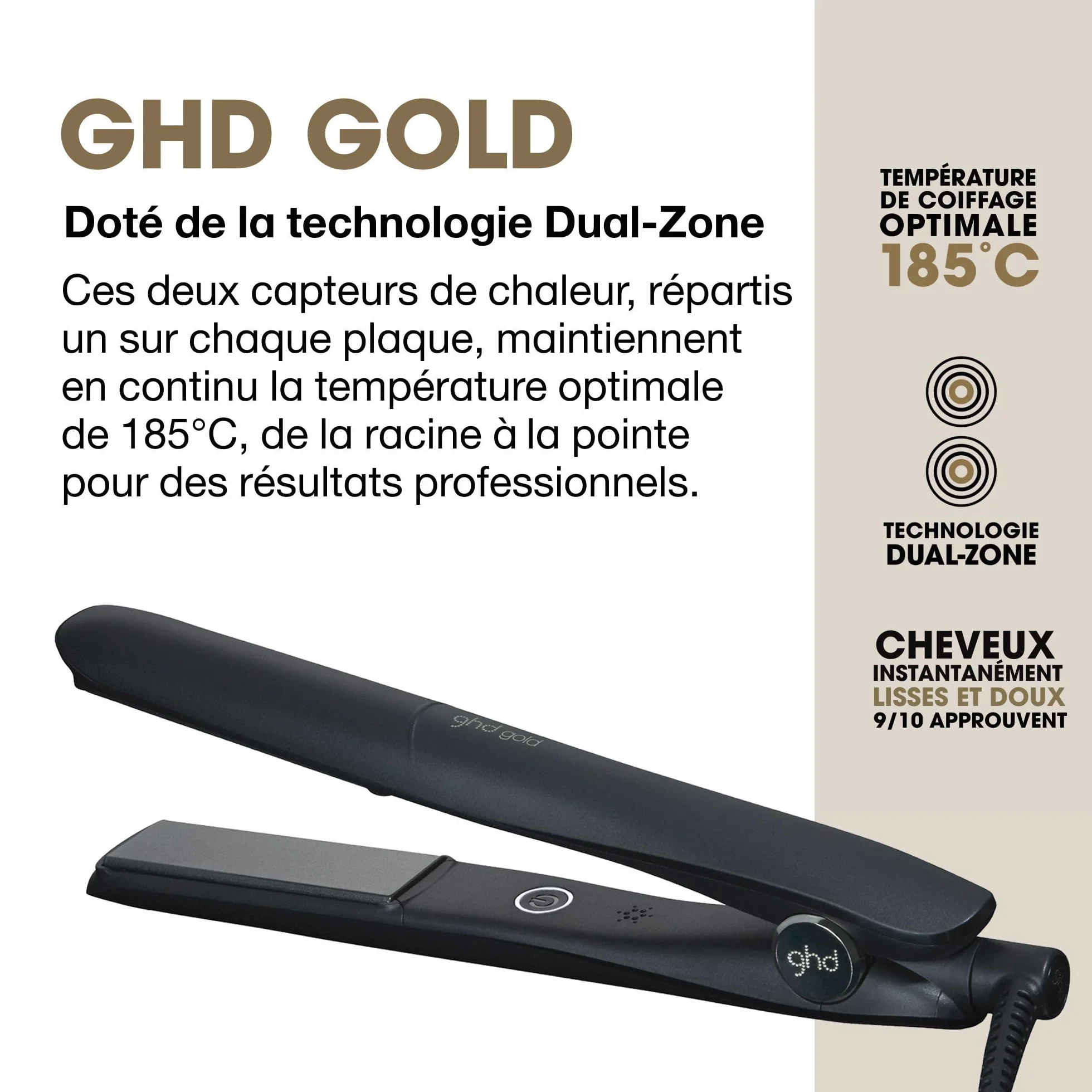 ghd Gold Lisseur Cheveux Fer à Lisser Professionnel 65% Plus Brillants Design Arrondi