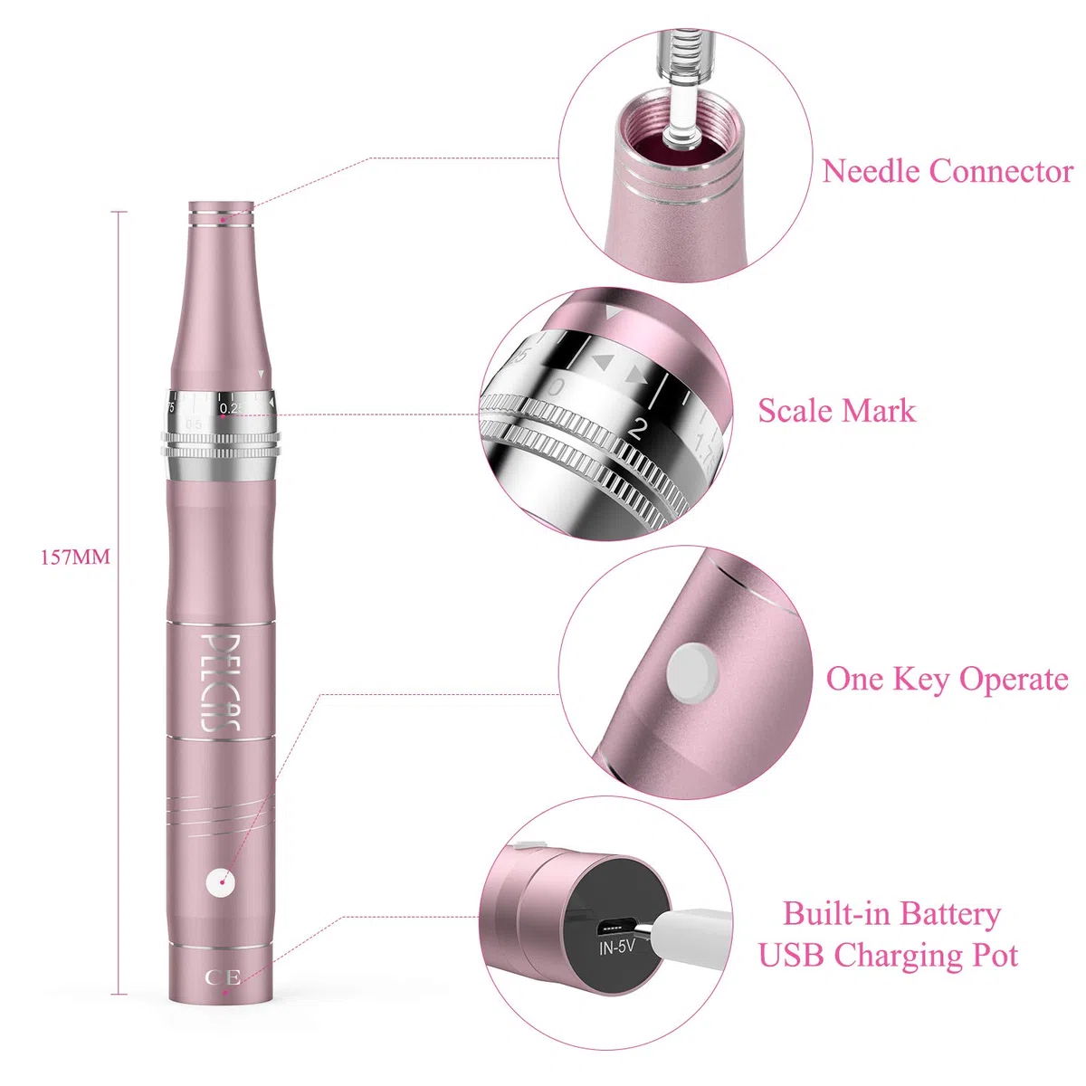 PELCAS Microneedling pour Visage, Stylo Beauté Microneedling avec 12 Cartouches & 3 Vitesses - Soin Visage/Cou/Contour des Yeux, Peau Éclatante