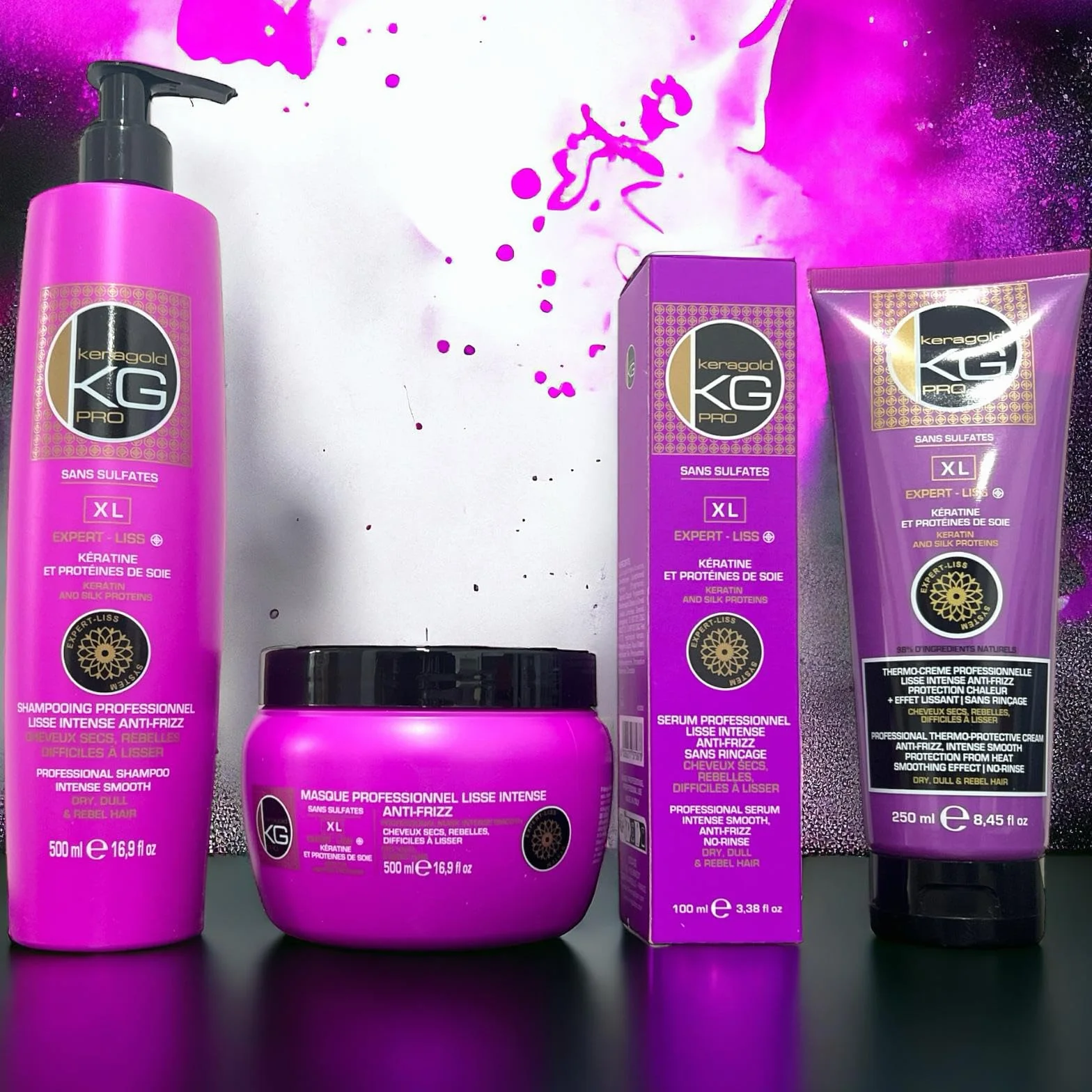 KERAGOLD PRO Pack Ultime Expert Liss XL Shampoing 500ml Masque 500ml Sérum 100ml Kératine Protéine de Soie