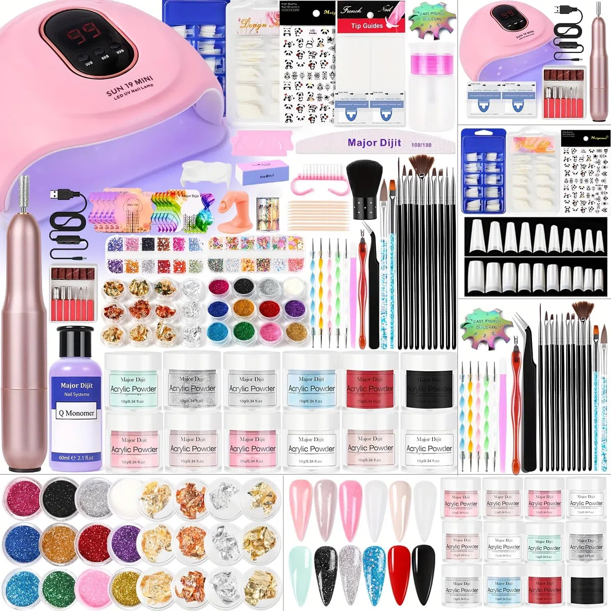 Kit Ongle Acrylique Complet En Gel Avec Lampe Uv 36w,Fraises à électriques,Poudre Acrylique Pour, Beaucoup de décoration manucure,Extensions D'Ongles En Gel