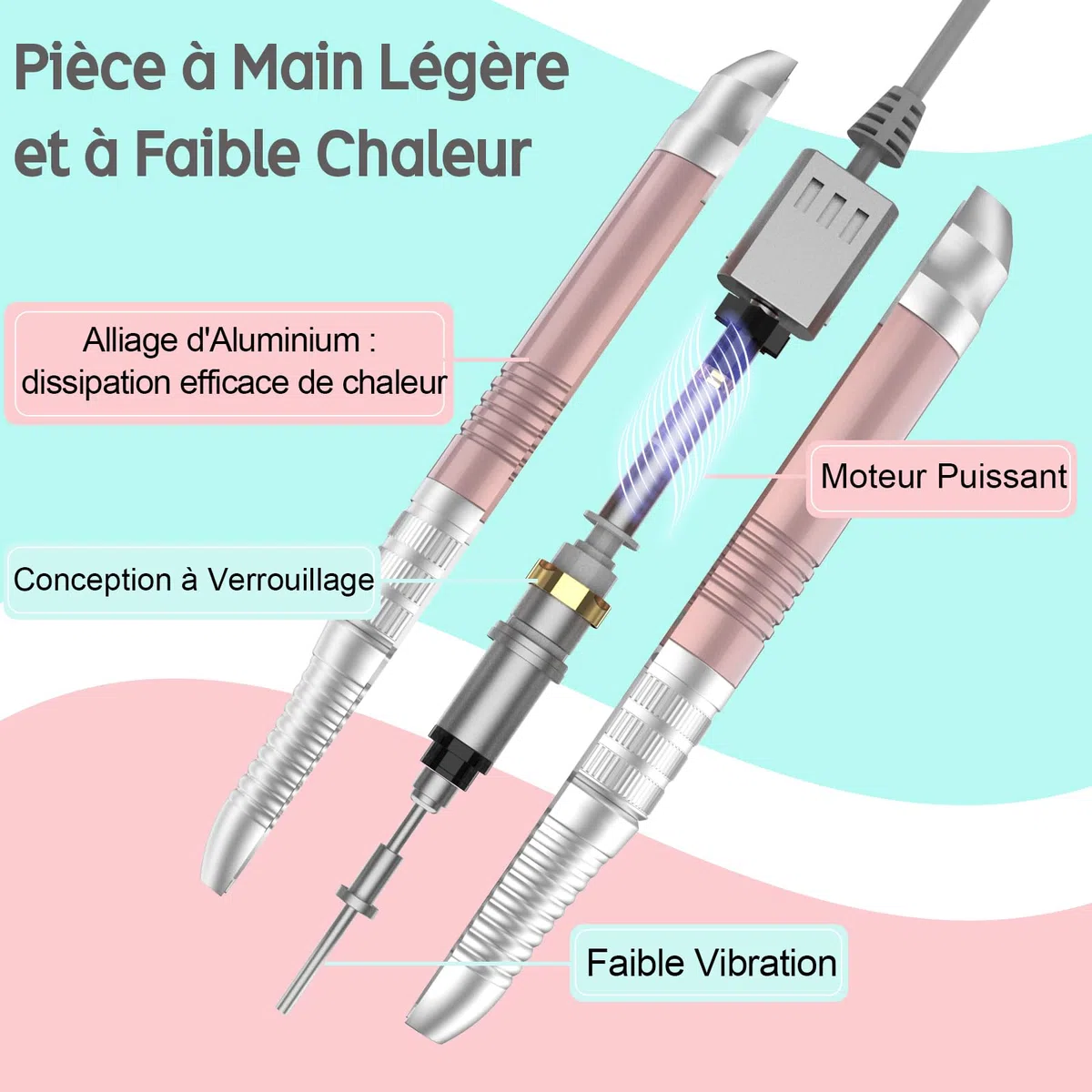 Delanie Ponceuse pour Ongles Professionnel Electrique 35000RPM pour Manucure/Pédicure avec 6 Embouts pour Retirer Vernis et Gel(Ros)