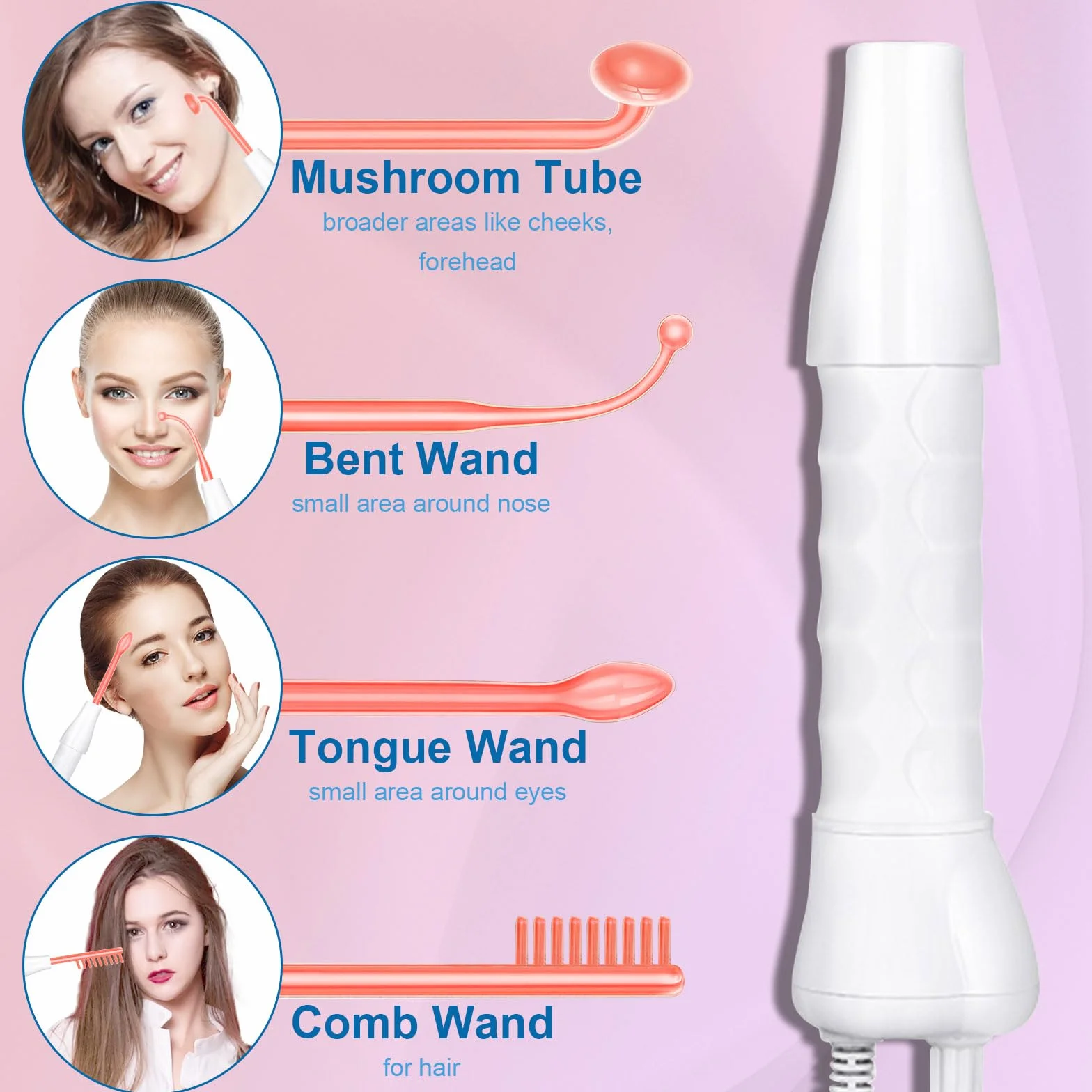 Yofuly Appareil Haute Fréquence avec 4 Rouge Neon, Haute Fréquence Portable Outils de Beauté Faciale Visage Baguette pour Réduire Les Rides, Les Yeux Gonflés, Les Cernes, La Perte de Cheveux