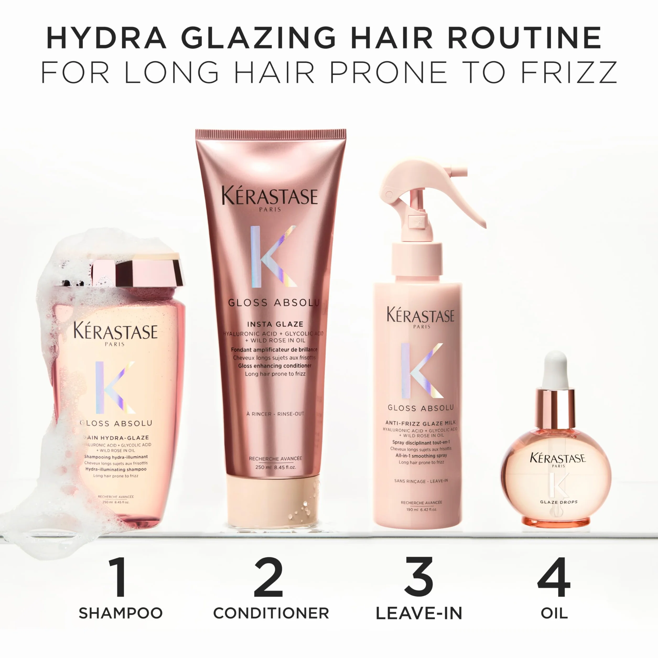 KÉRASTASE Gloss Absolu Fondant Insta Glaze Après-Shampoing Brillance Cheveux Ternes Acide Hyaluronique Acide Glycolique Rose Sauvage Cheveux Longs Frisottis