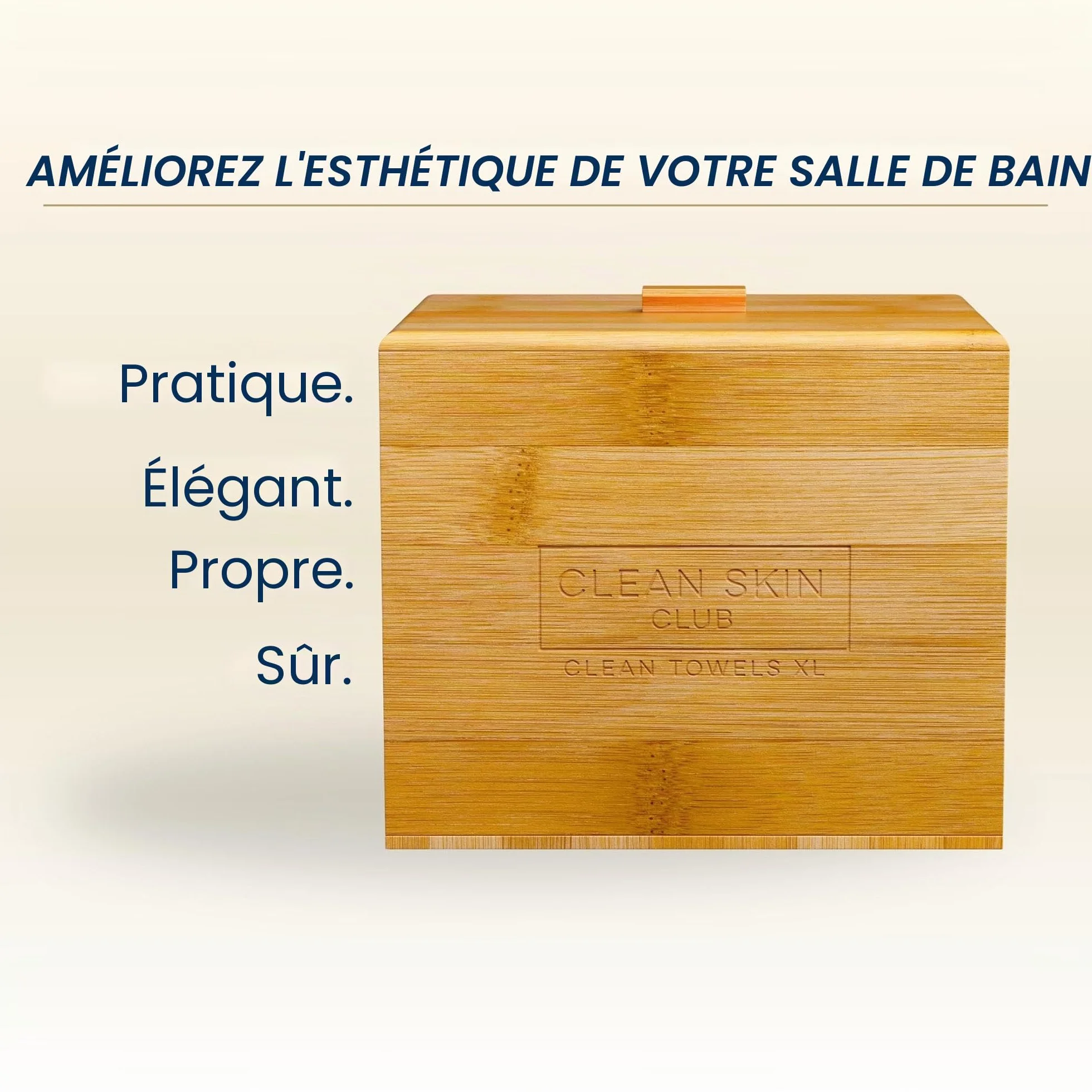 Clean Skin Club Récipient en bambou avec couvercle, 50 serviettes jetables Clean Towels XL Original