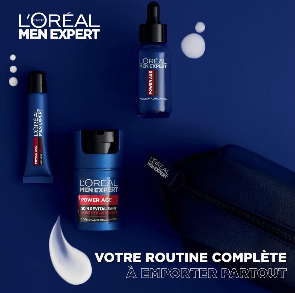 L'Oréal Men Expert Trousse Routine Experte Homme Soins Visage Revitalisant Anti-Âge Acide Hyaluronique Power Age 3 Produits