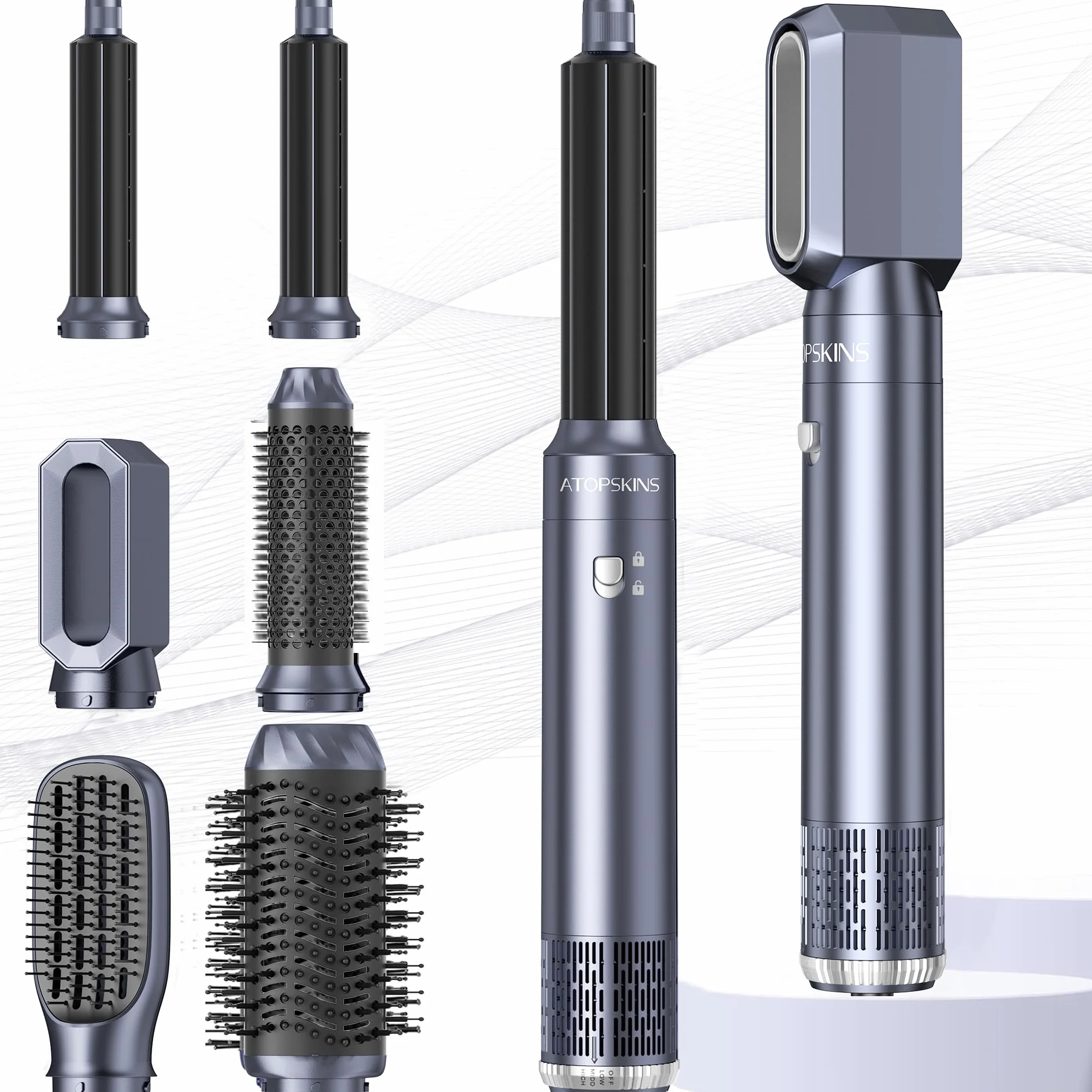 Atopskins Air Styler 6 en 1 Airbrush Pro Cheveux Hair Styler Brosse Soufflante Sécher Boucler Lisser