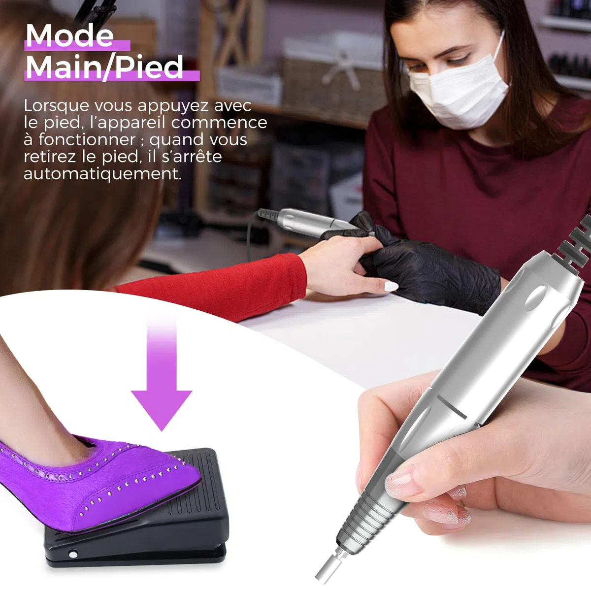 NAILGIRLS Ponceuse Professionnelle 35000RPM 11 en 1, Vitesse Réglable avec Écran LCD pour Manucure/Pédicure