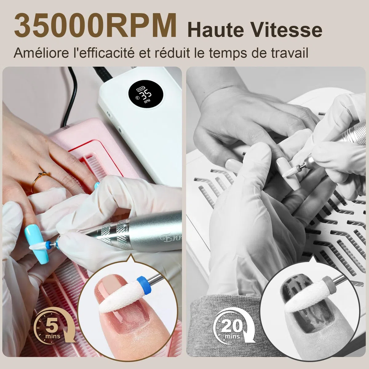 Ponceuse pour Ongles Électrique Professionnelle 35000 Tours Rechargeable pour Acrylique/Gel, Manucure/Pédicure Silencieuse - Salon/Maison (Blanc Pur)