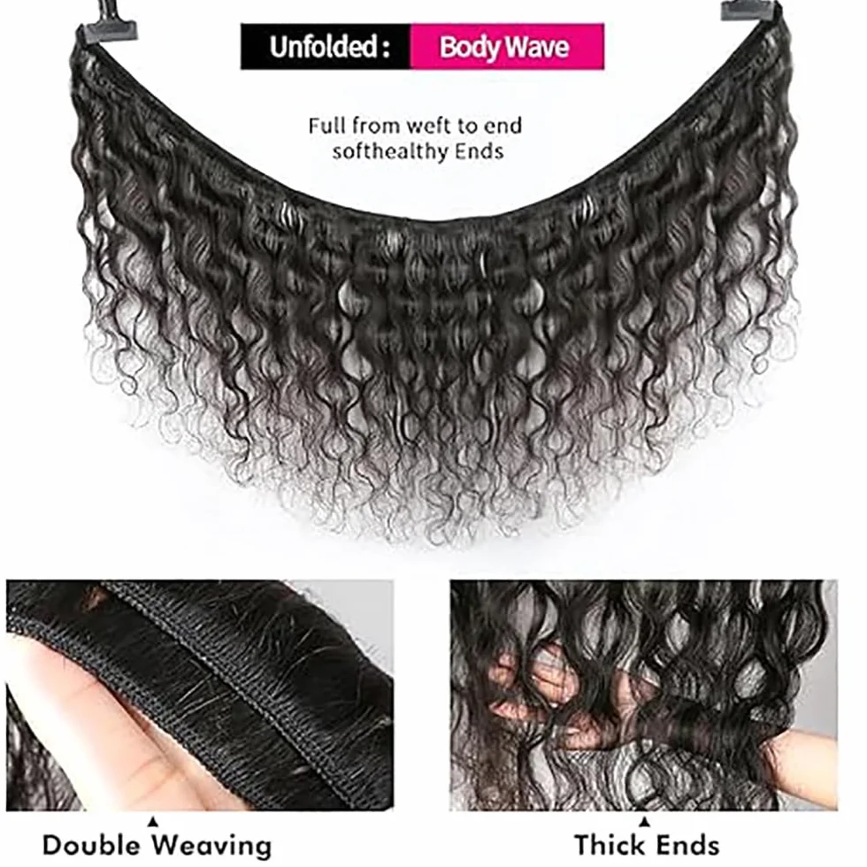 Human Hair Bundles Body Wave Tissage Naturel Cheveux Humain Extensions Unprocessed Remy en lot Meches Weave Double Weft Natural Black 20 22 24 Pouces