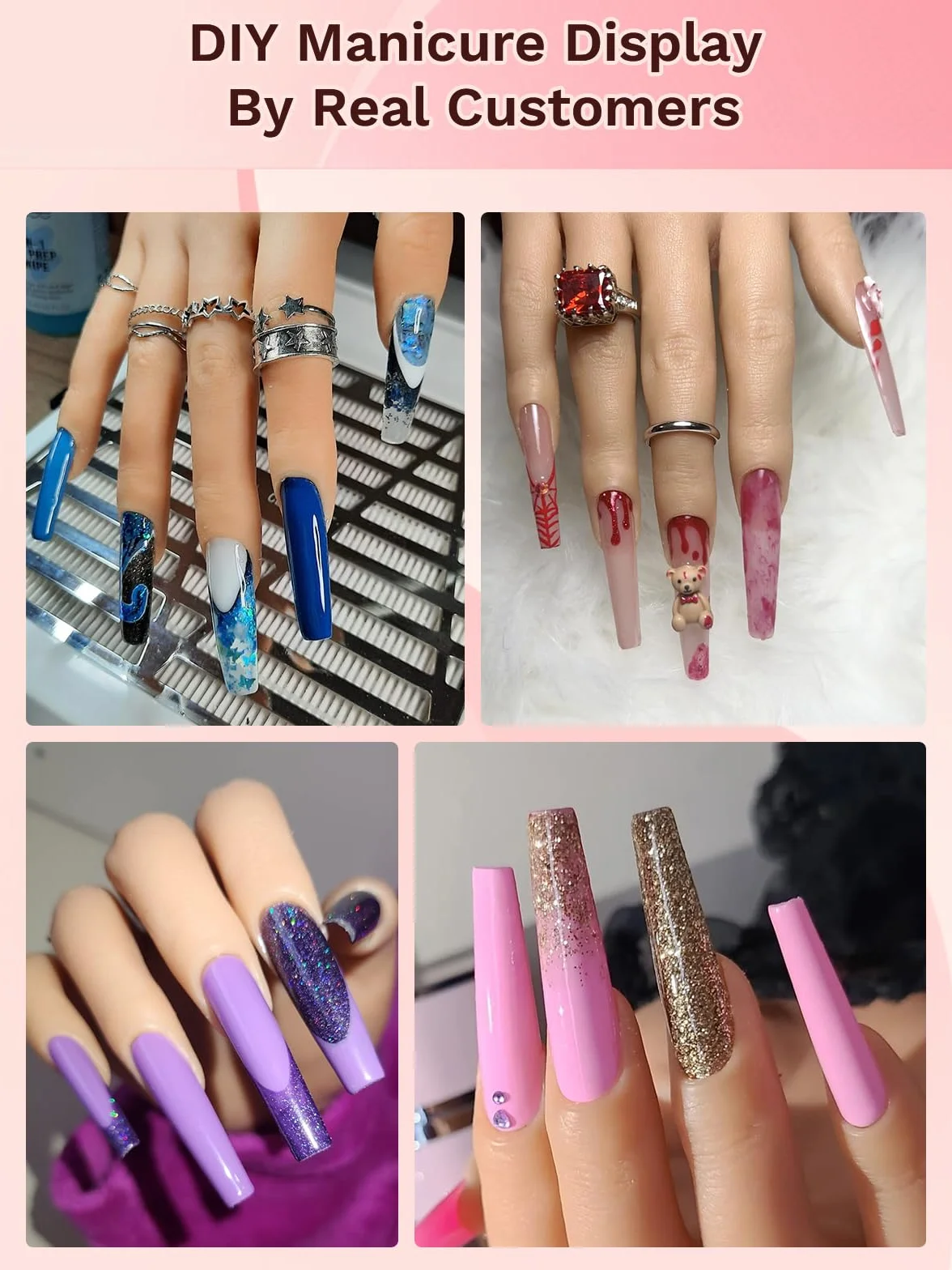 Main d'Entrainement Manucure: Ajustable Silicone Mains d Entrainement Ongles avec 240 Pièces 3XL Clair Faux Ongles - Flexible Faux Ongle Main Entrainement pour Domicile - Nature