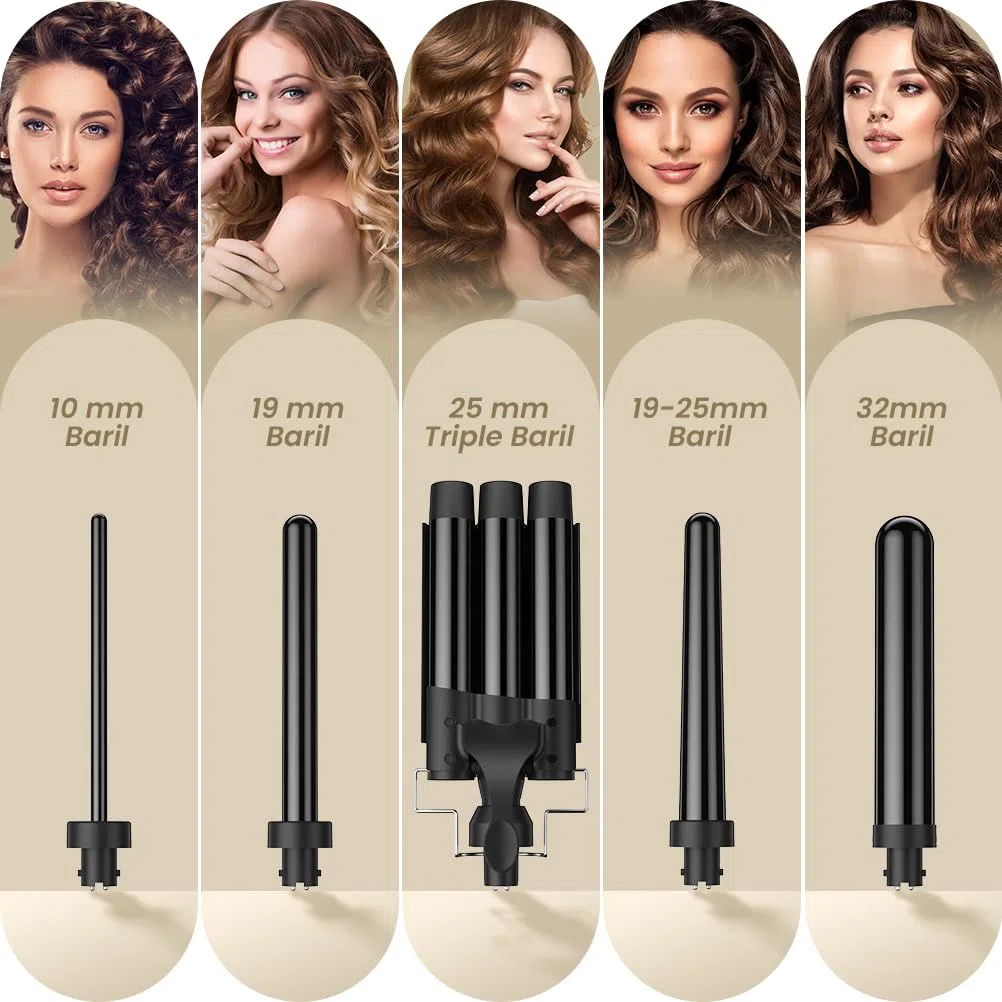 ELEHOT-Store Boucleur a Cheveux 3 Tete à Température Réglable, Fers à Vagues avec Chauffage Rapide PTC, Fer à Friser Ceramique 10-32mm, Fer à Boucler 5 en 1 pour Cheveux Court Longs, 2 Clips