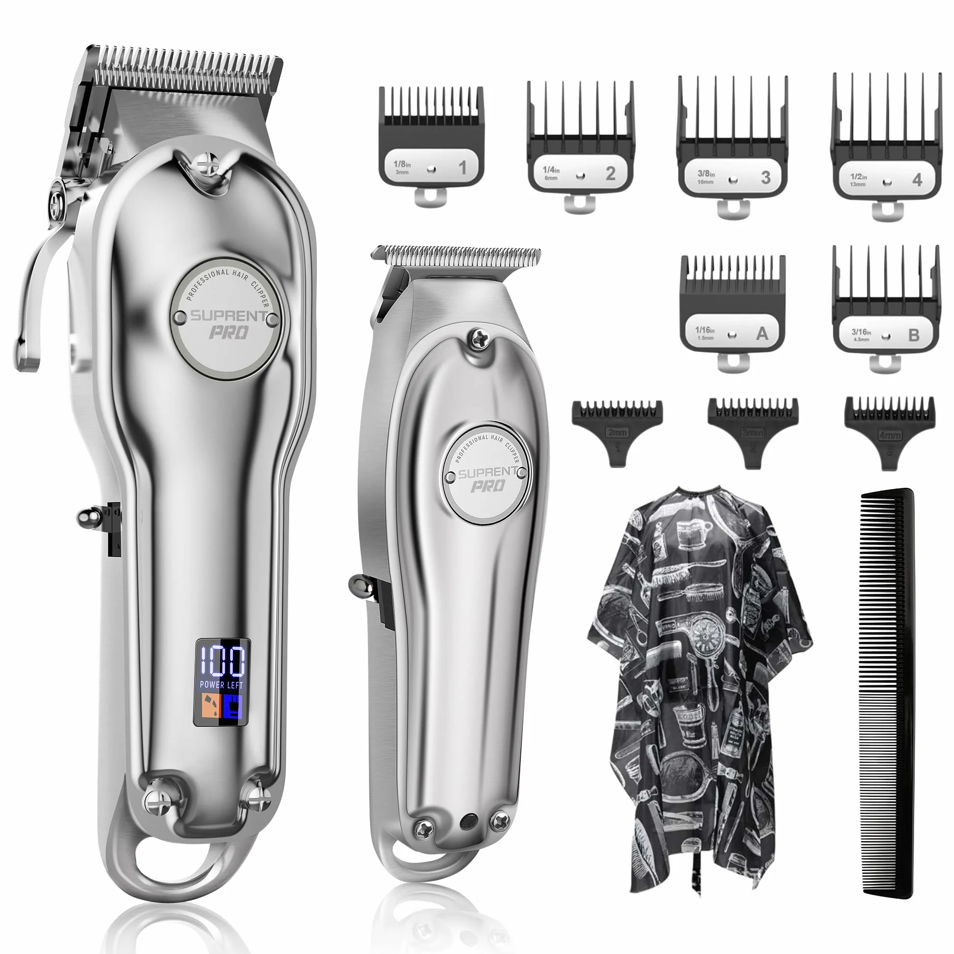 SUPRENT Tondeuse à Cheveux Professionnelle Homme Kit Coupe Cheveux Lame T Zero Gap Sans fil écran LED Argent