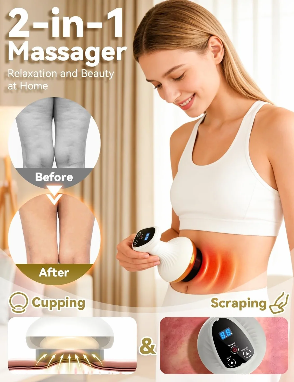 Appareil de Massage 4 en 1 Contre la Cellulite, Masseur Anti Cellulite Vacuvia, Ventouse et Gua Sha Électrique, 9 Niveaux d’Aspiration et Chaleur, Peau Plus Ferme et Meilleure Circulation (Red)